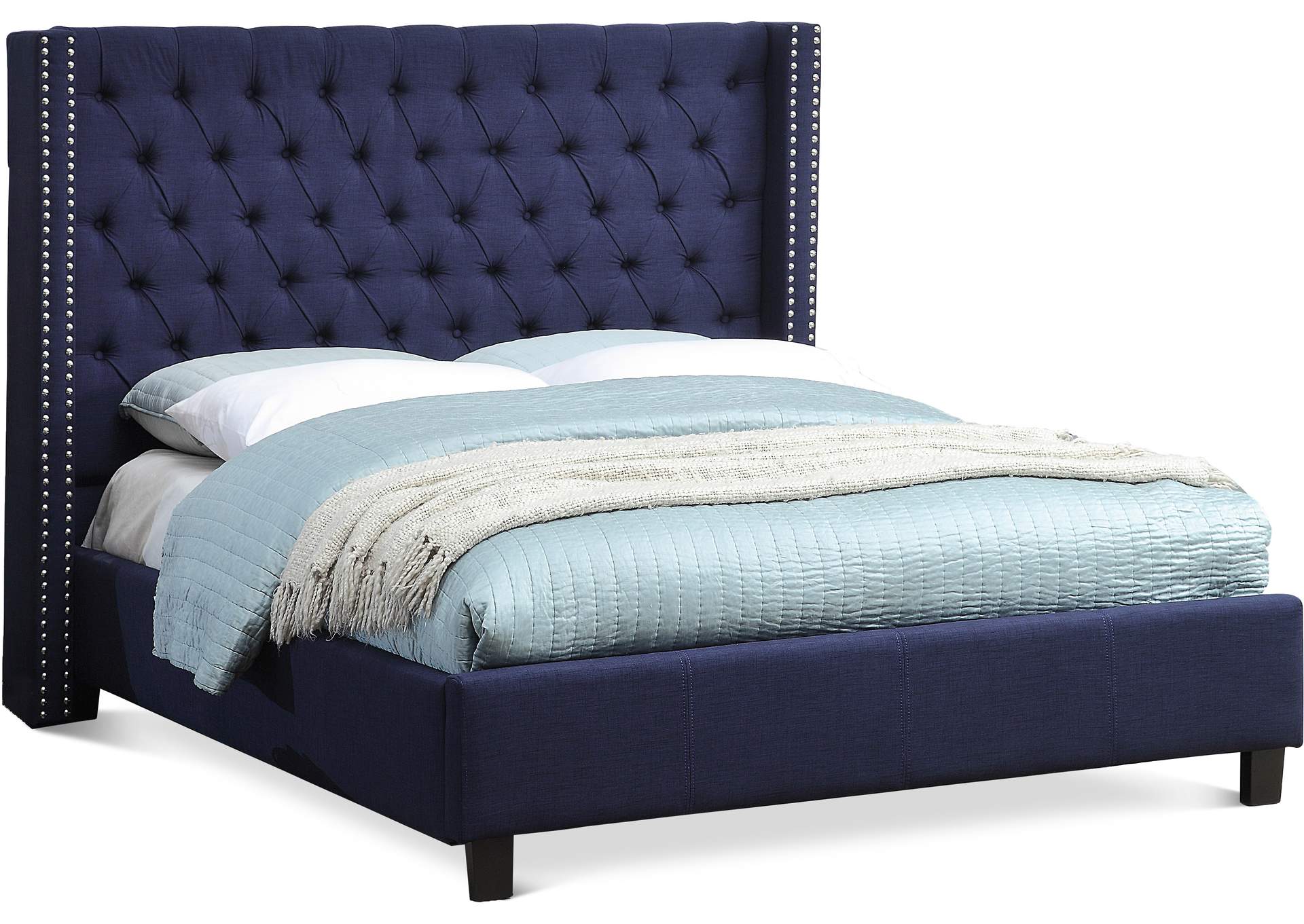 Ashton Navy Linen Textured Queen Bed,Meridian Furniture