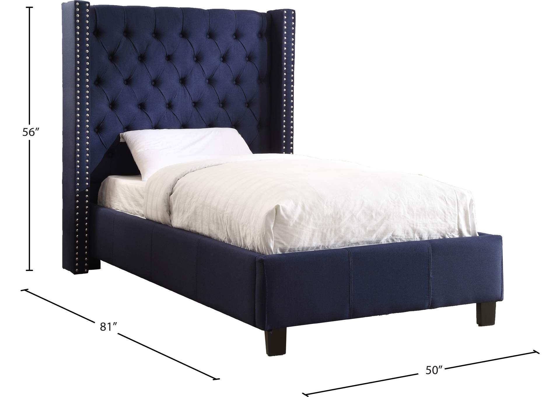 Ashton Navy Linen Textured Twin Bed,Meridian Furniture