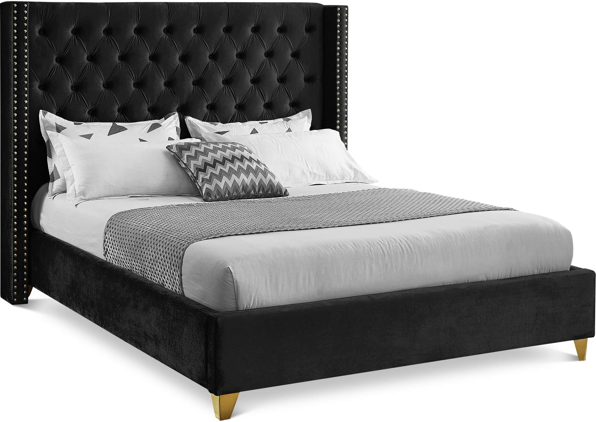 Barolo Black Velvet Full Bed,Meridian Furniture