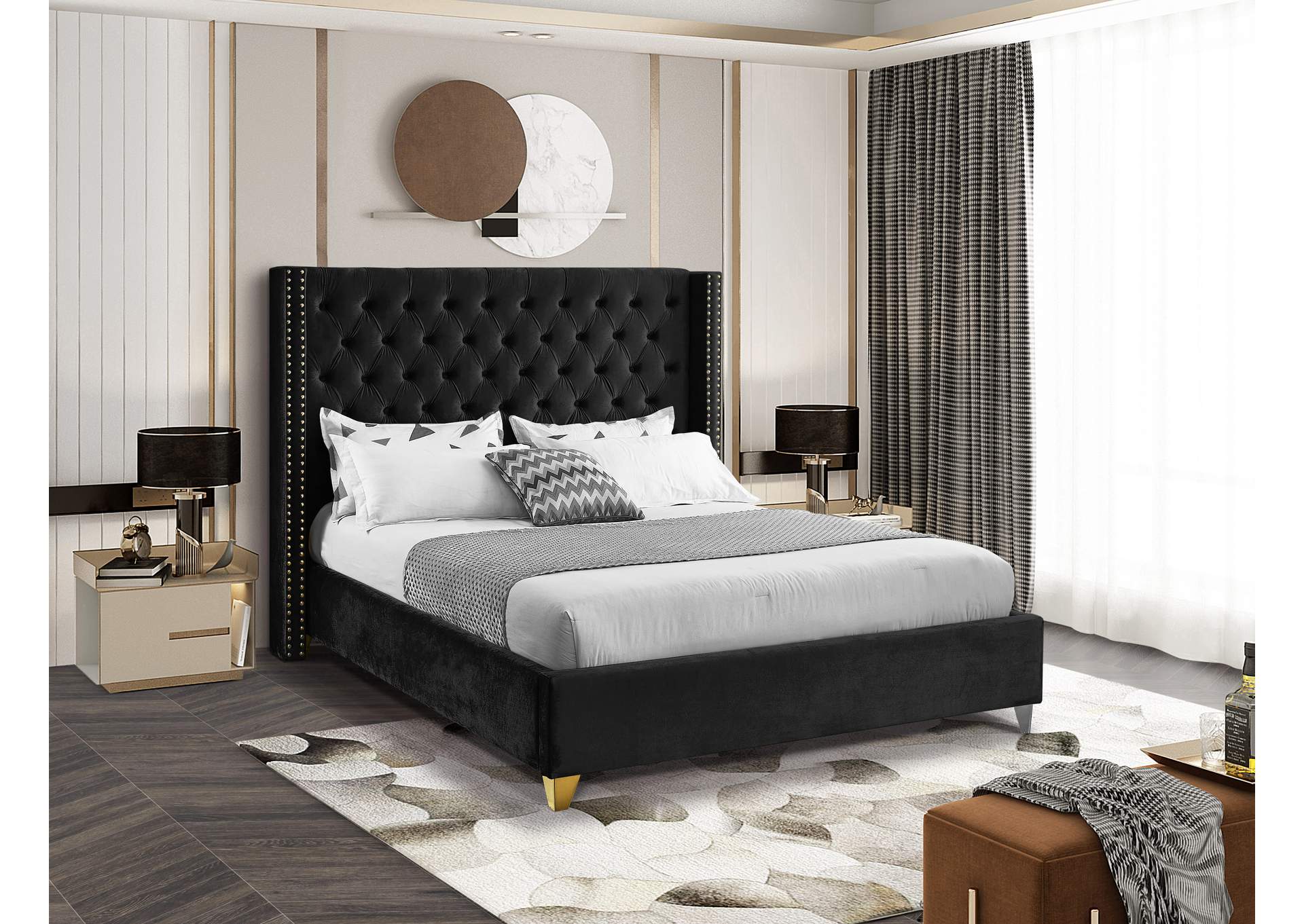 Barolo Black Velvet King Bed,Meridian Furniture