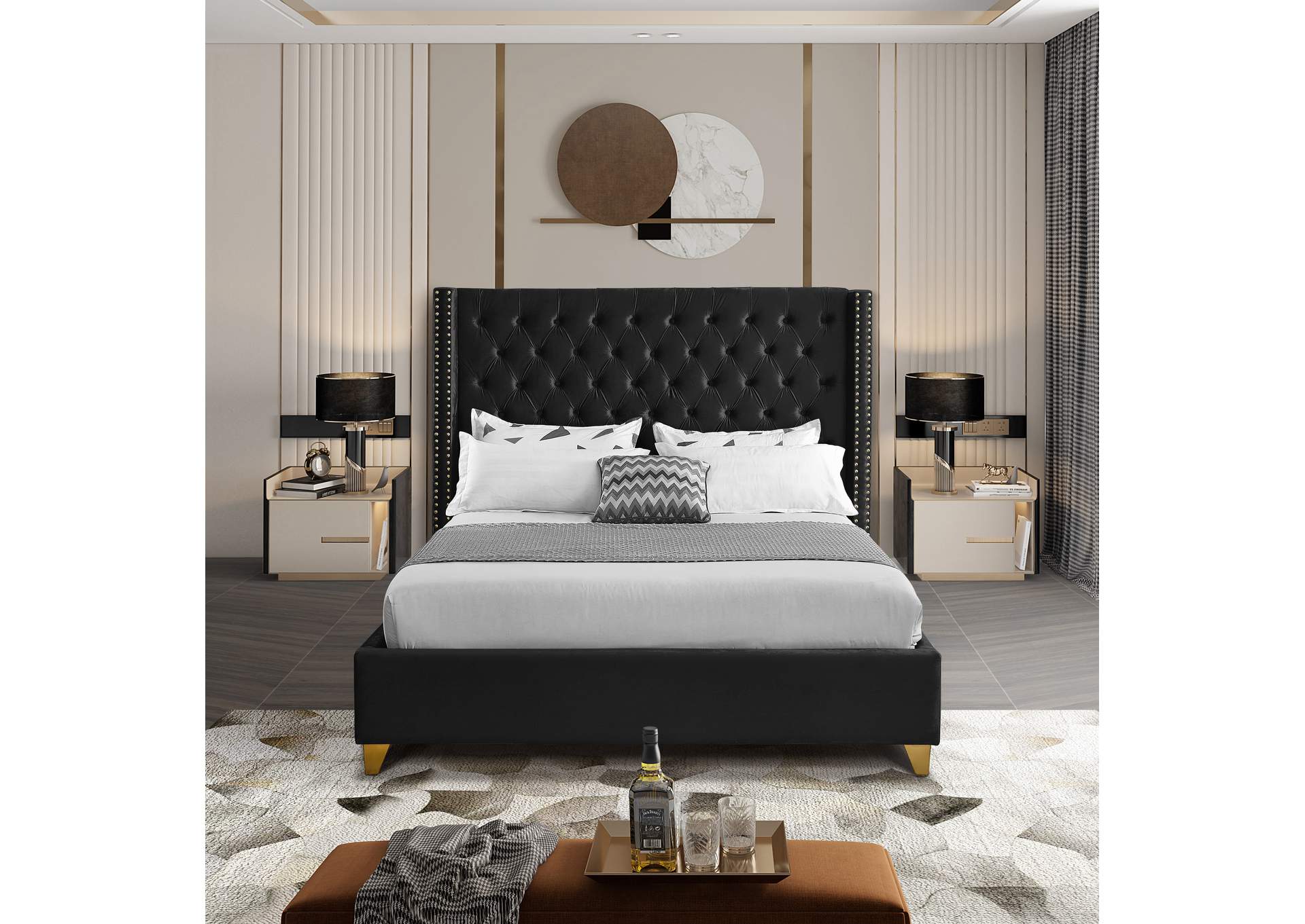 Barolo Black Velvet King Bed,Meridian Furniture