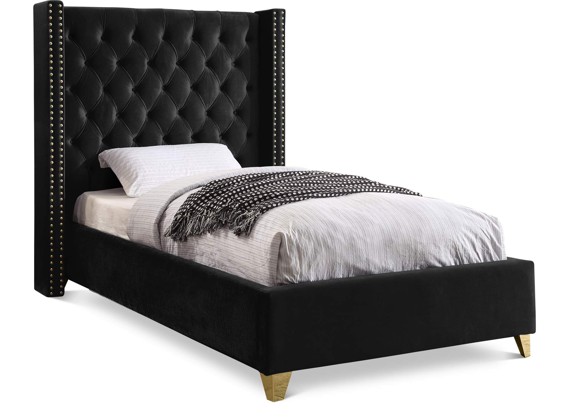 Barolo Black Velvet Twin Bed,Meridian Furniture