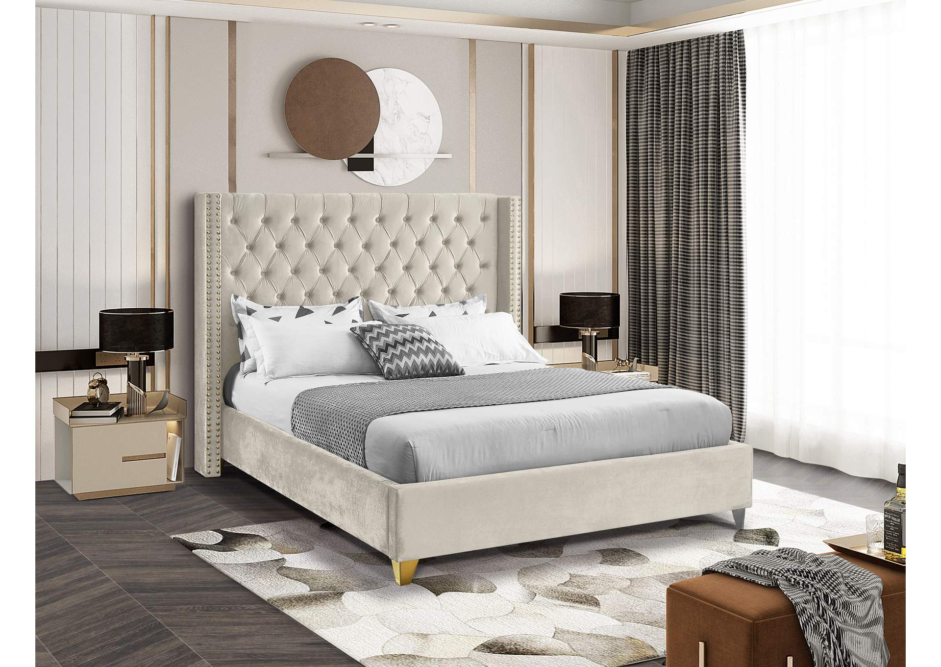 Barolo Cream Velvet King Bed,Meridian Furniture