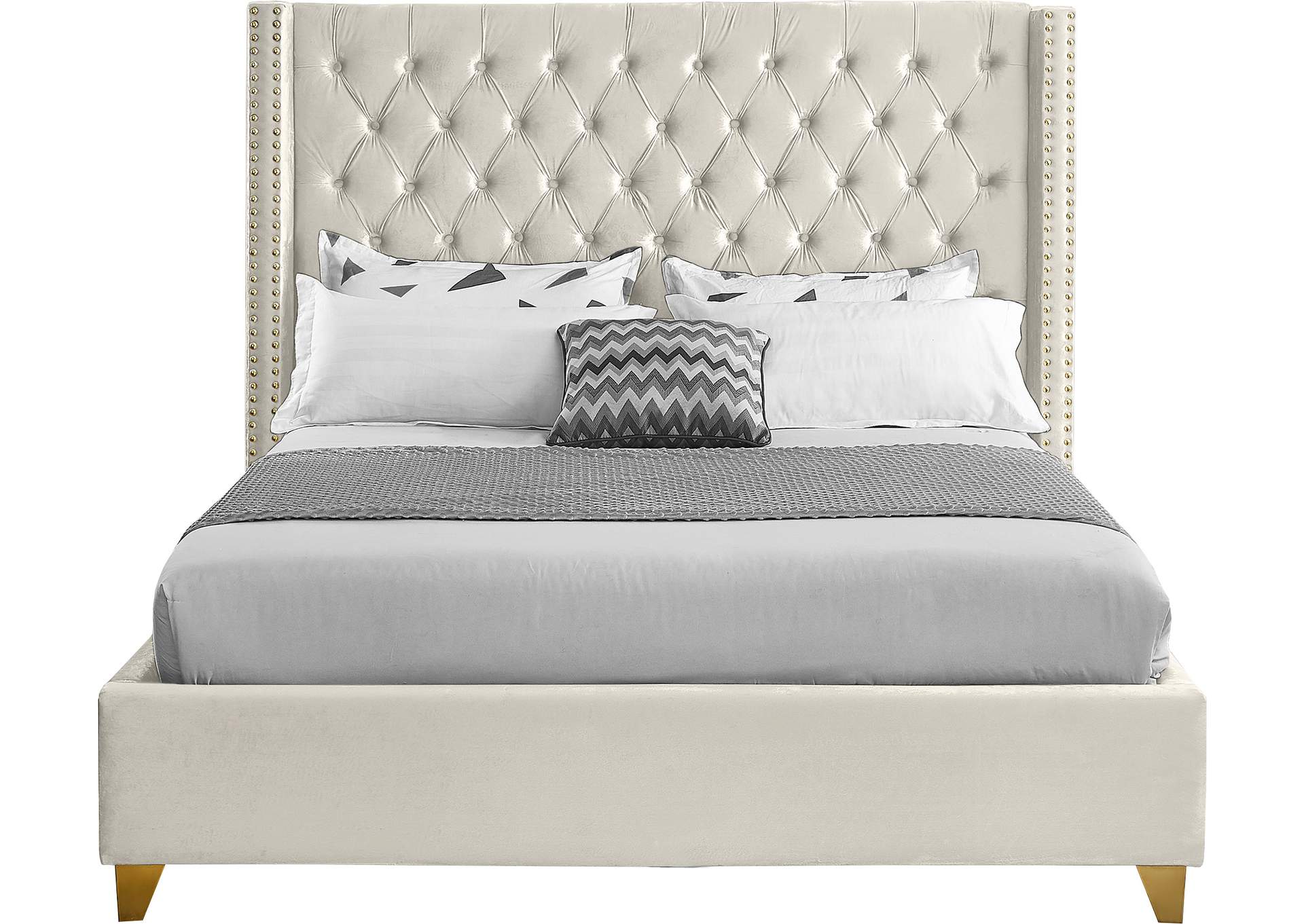 Barolo Cream Velvet King Bed,Meridian Furniture