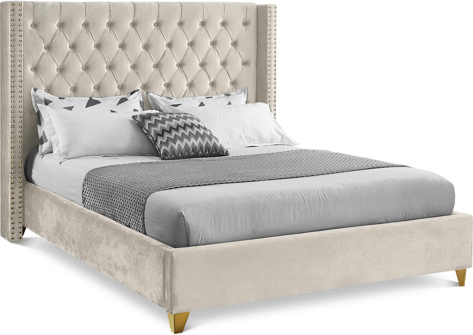 Barolo Cream Velvet Queen Bed,Meridian Furniture