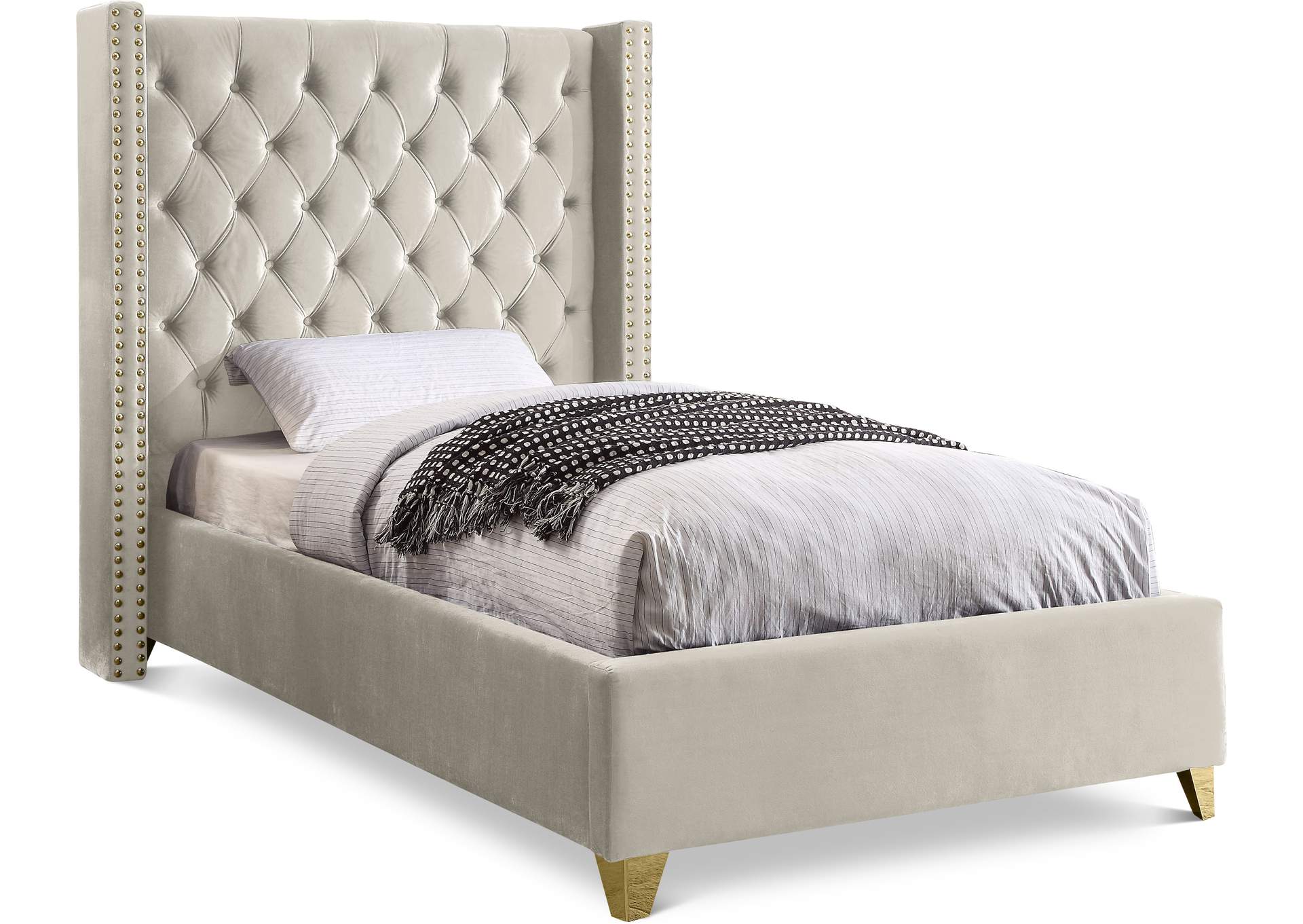 Barolo Cream Velvet Twin Bed,Meridian Furniture