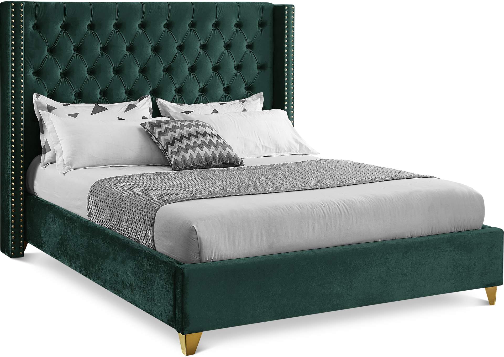 Barolo Green Velvet King Bed,Meridian Furniture