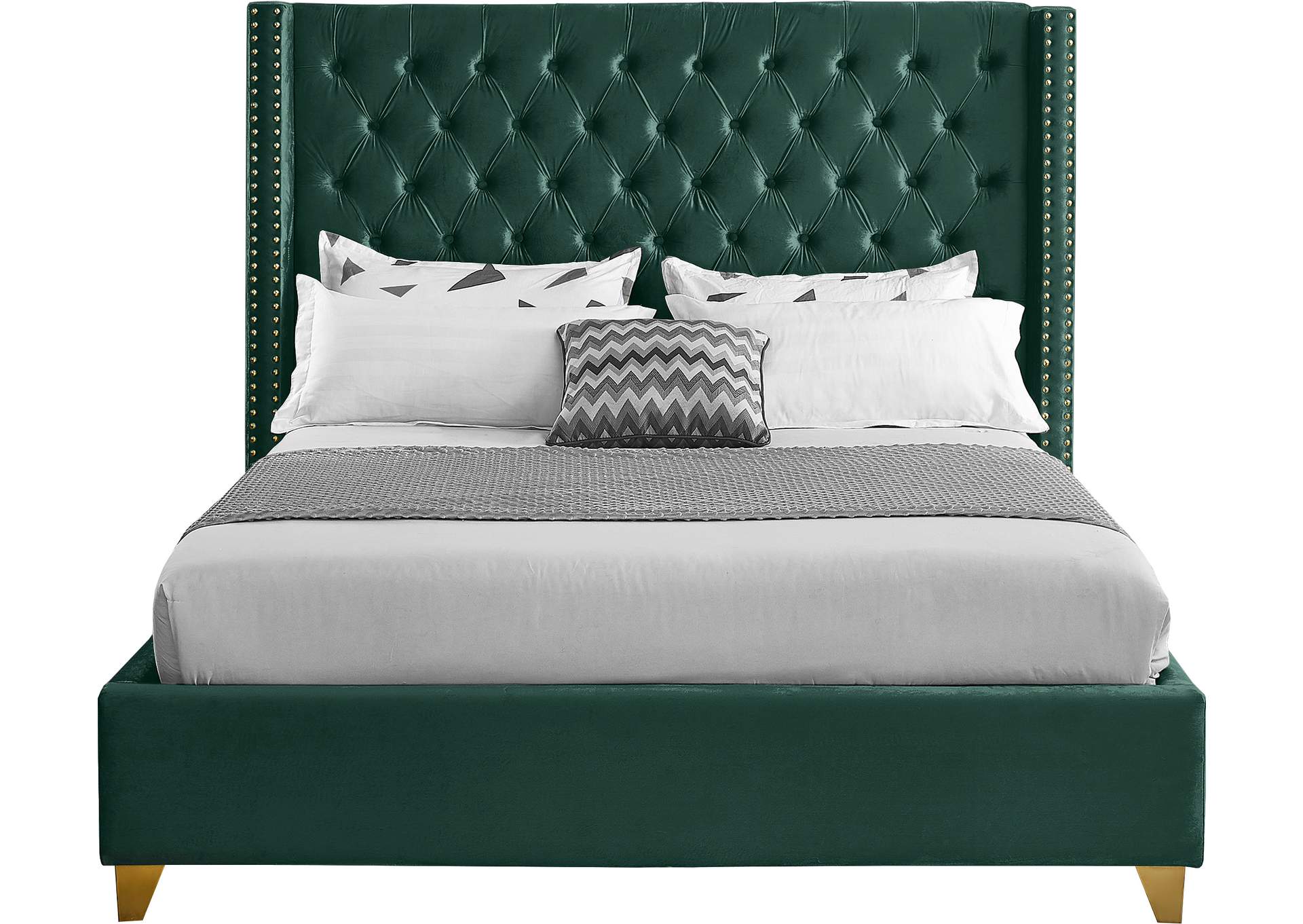 Barolo Green Velvet King Bed,Meridian Furniture