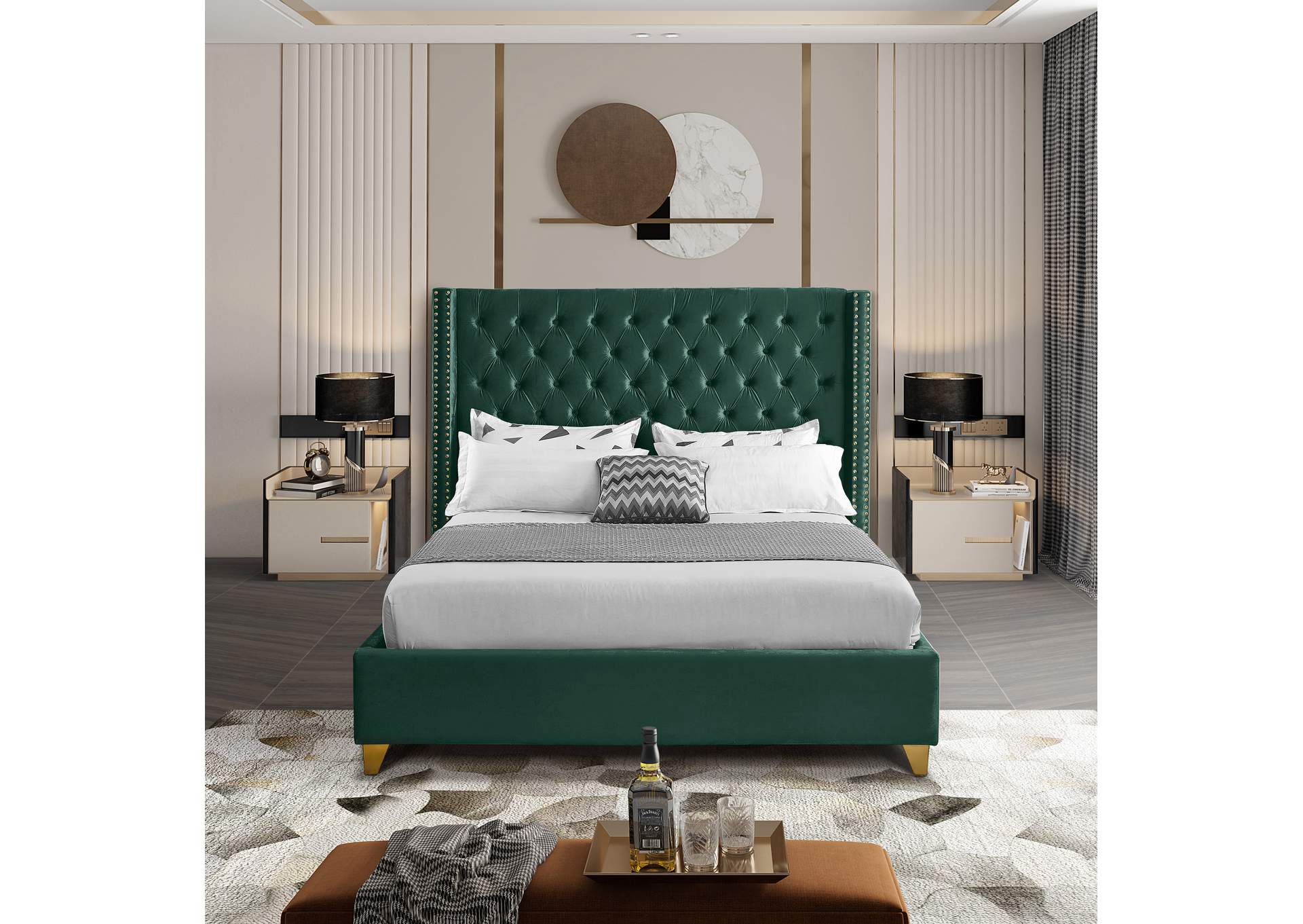 Barolo Green Velvet King Bed,Meridian Furniture