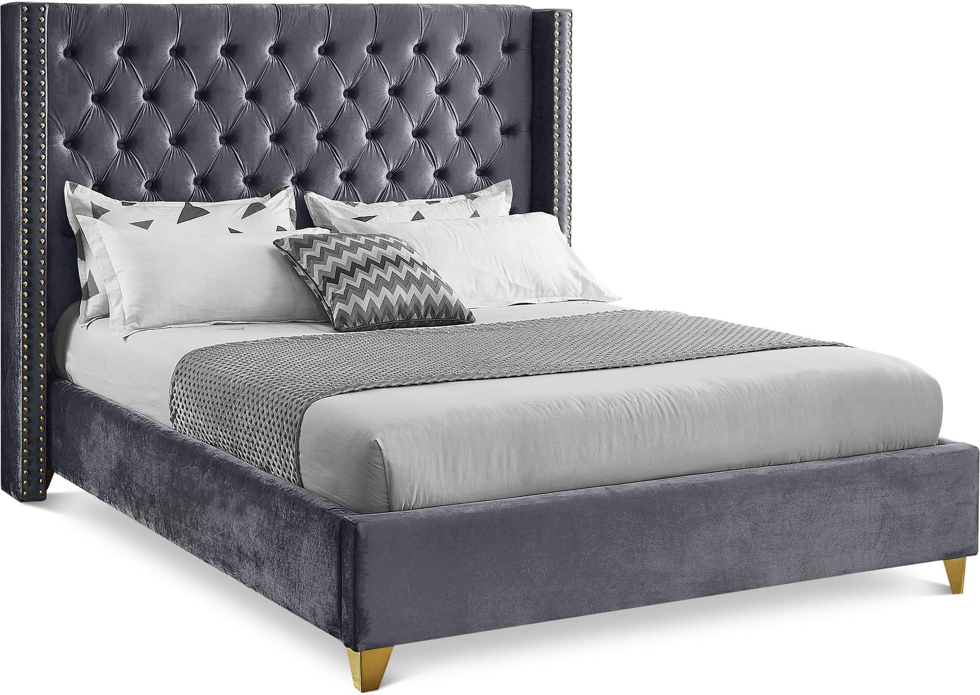 Barolo Grey Velvet King Bed,Meridian Furniture