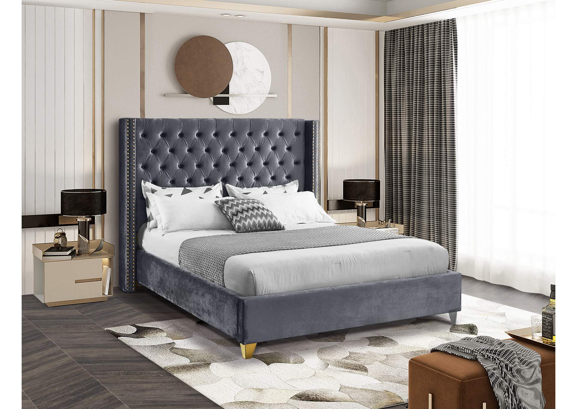 Barolo Grey Velvet King Bed,Meridian Furniture