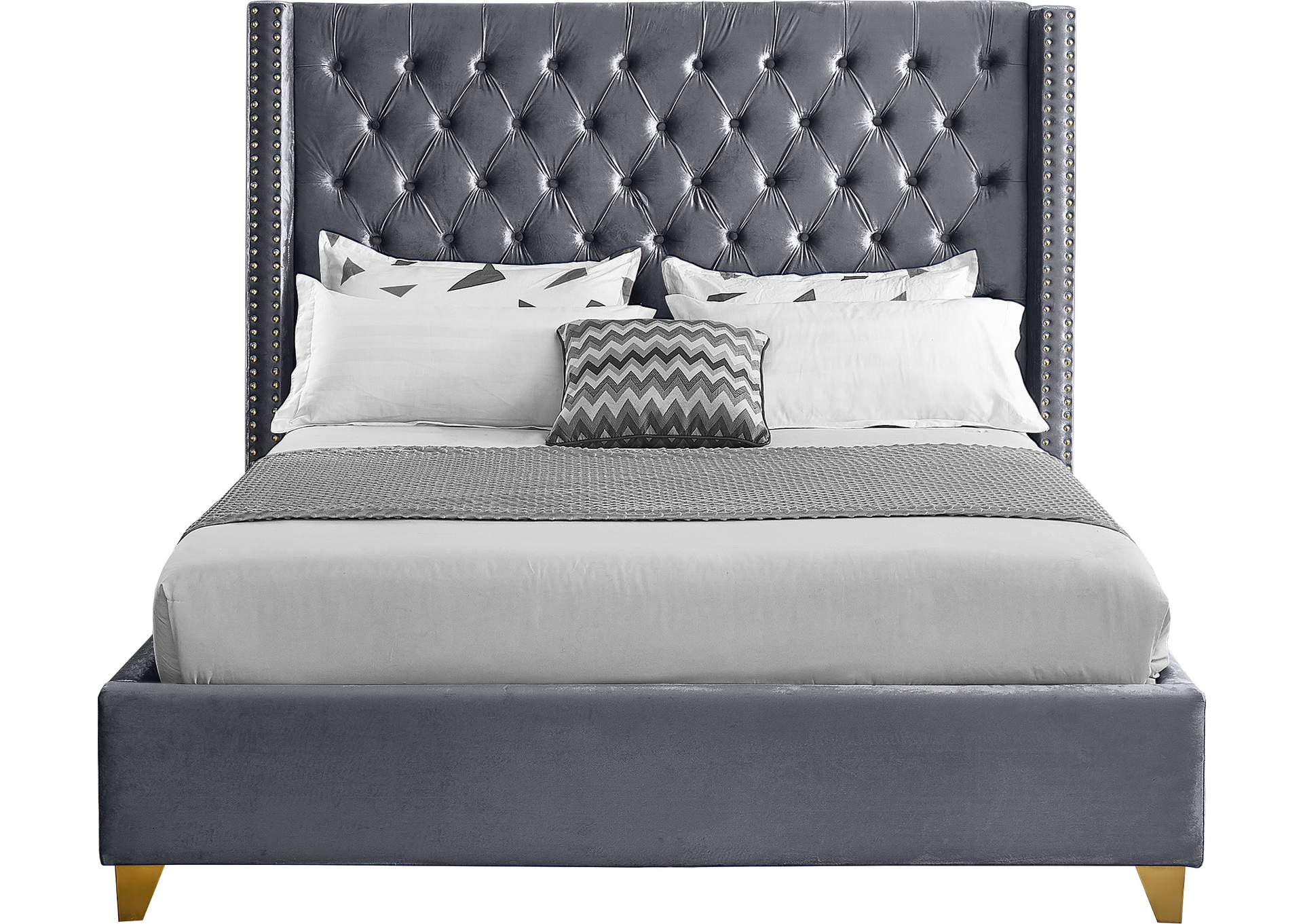 Barolo Grey Velvet King Bed,Meridian Furniture