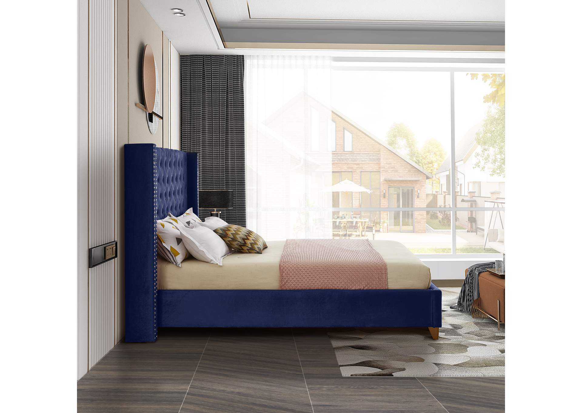 Barolo Navy Velvet Full Bed,Meridian Furniture