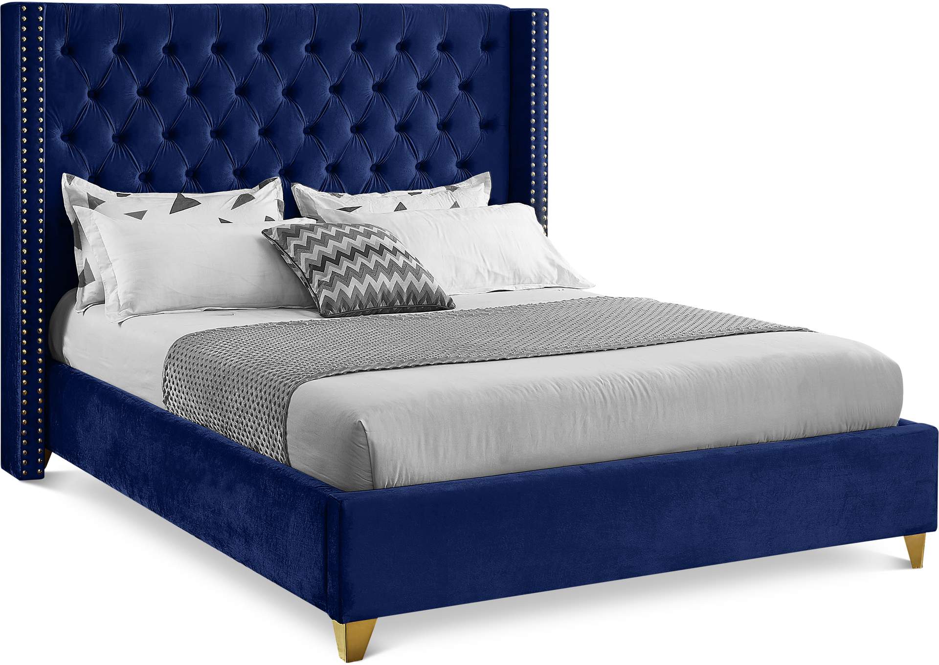 Barolo Navy Velvet King Bed,Meridian Furniture