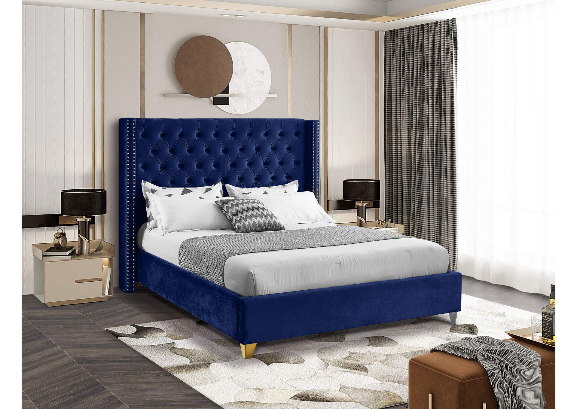 Barolo Navy Velvet King Bed,Meridian Furniture