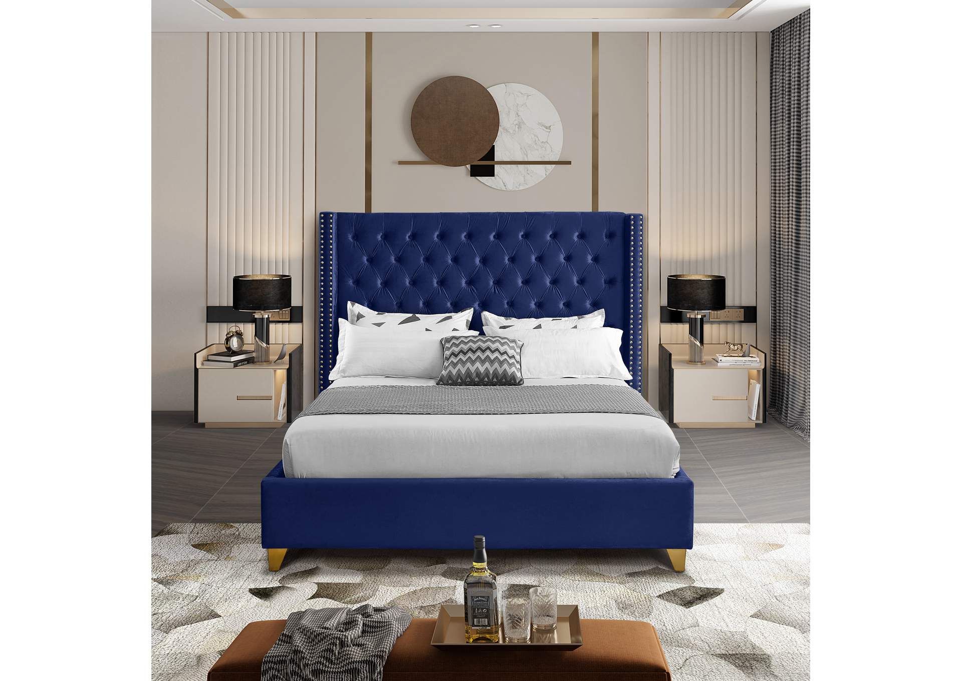 Barolo Navy Velvet King Bed,Meridian Furniture