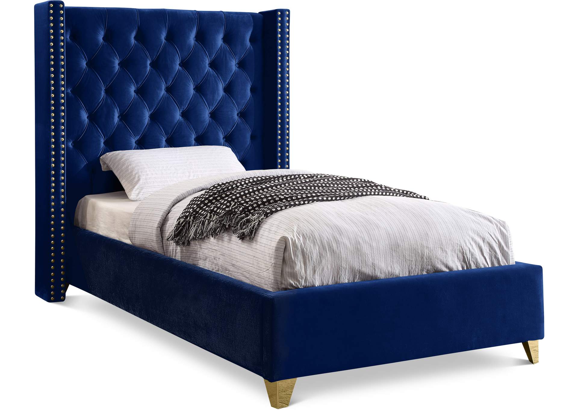 Barolo Navy Velvet Twin Bed,Meridian Furniture