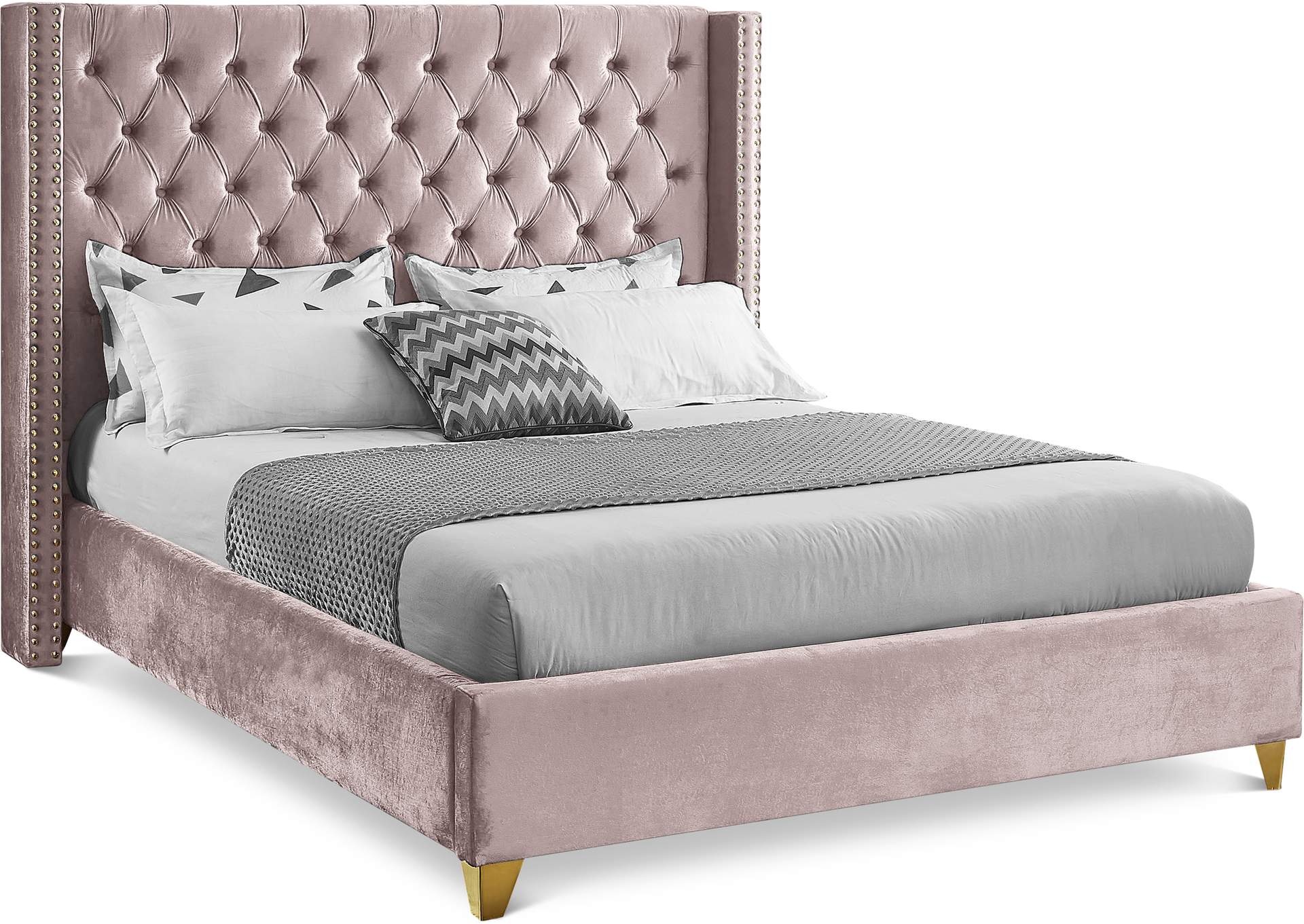 Barolo Pink Velvet Full Bed,Meridian Furniture
