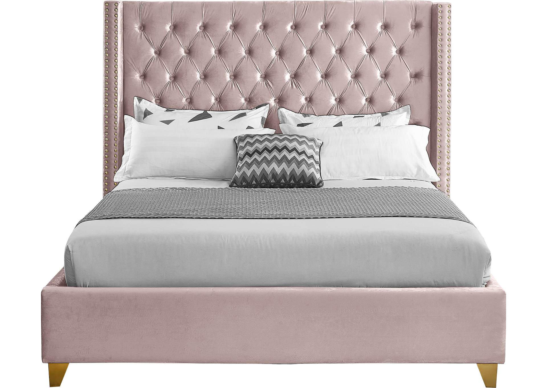 Barolo Pink Velvet Full Bed,Meridian Furniture