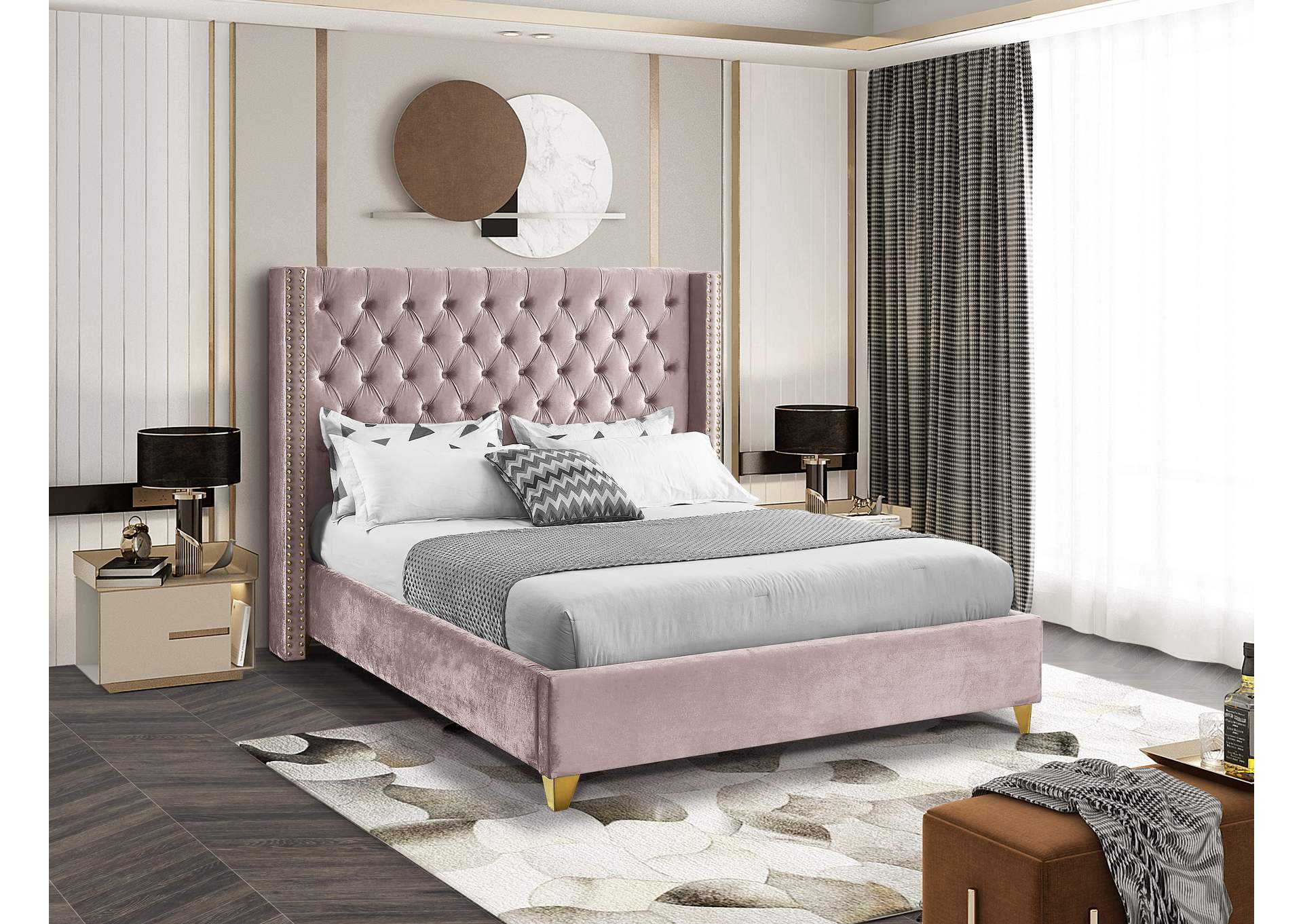 Barolo Pink Velvet King Bed,Meridian Furniture