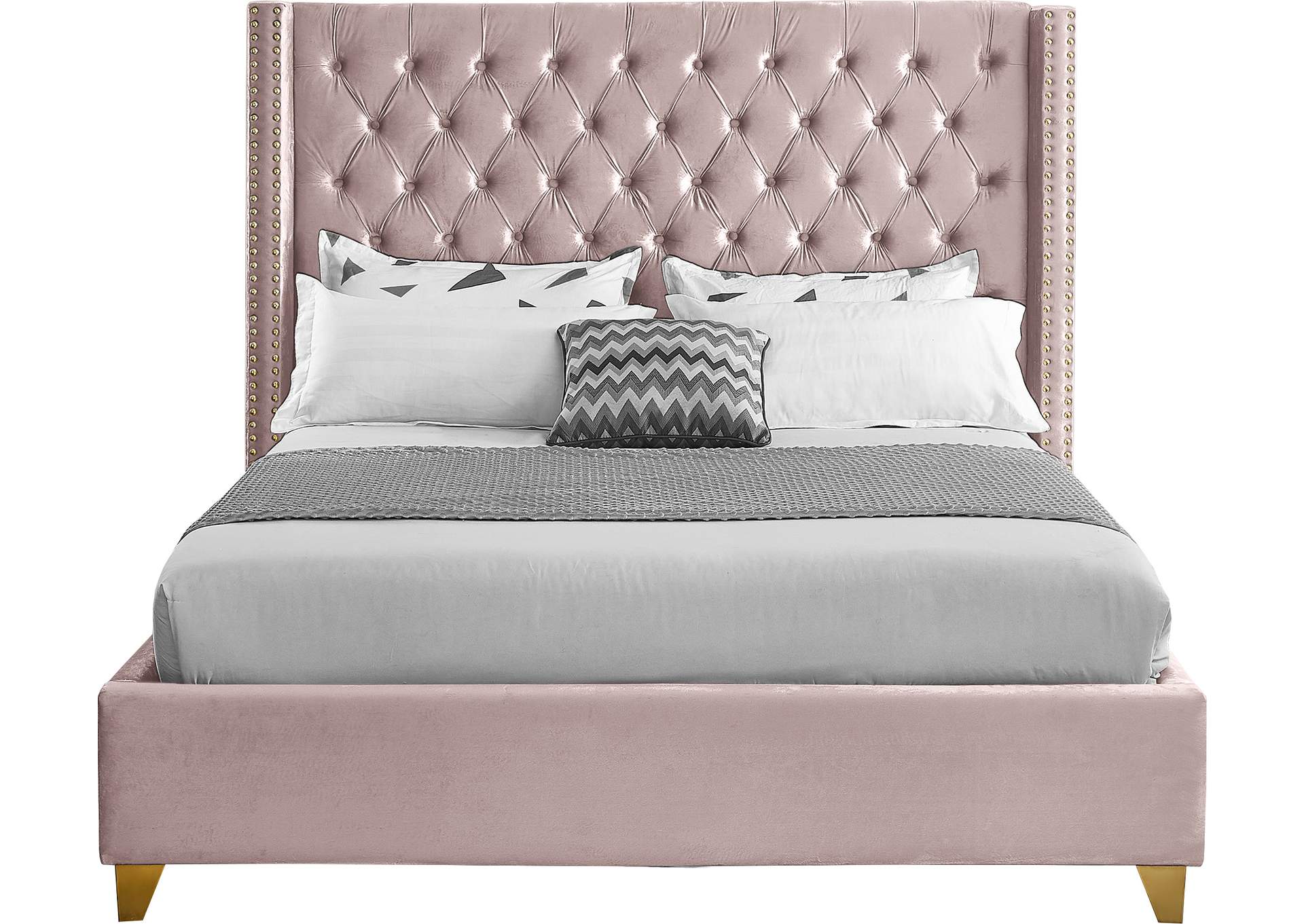 Barolo Pink Velvet King Bed,Meridian Furniture