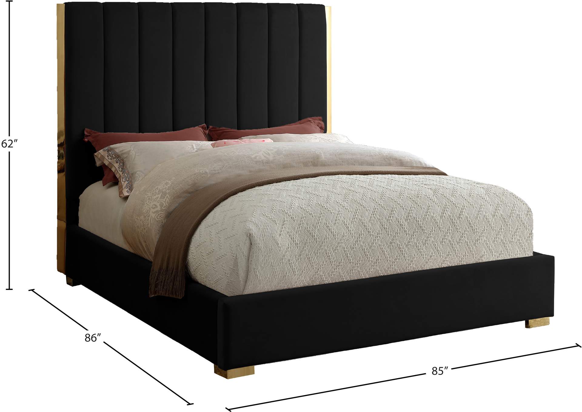 Becca Black Velvet King Bed,Meridian Furniture