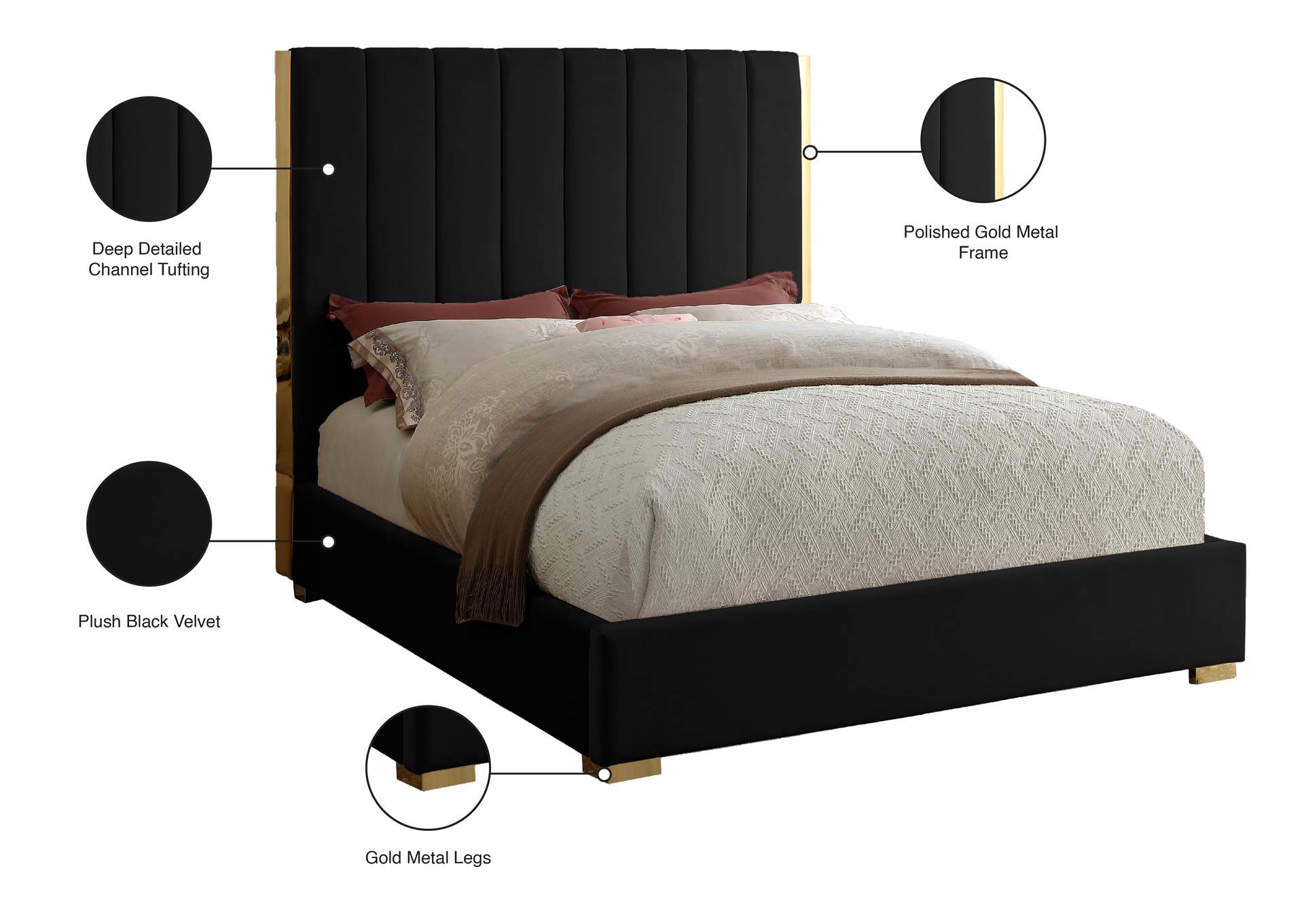 Becca Black Velvet King Bed,Meridian Furniture