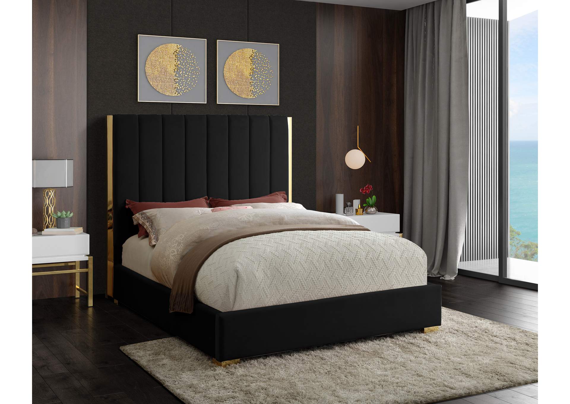 Becca Black Velvet King Bed,Meridian Furniture