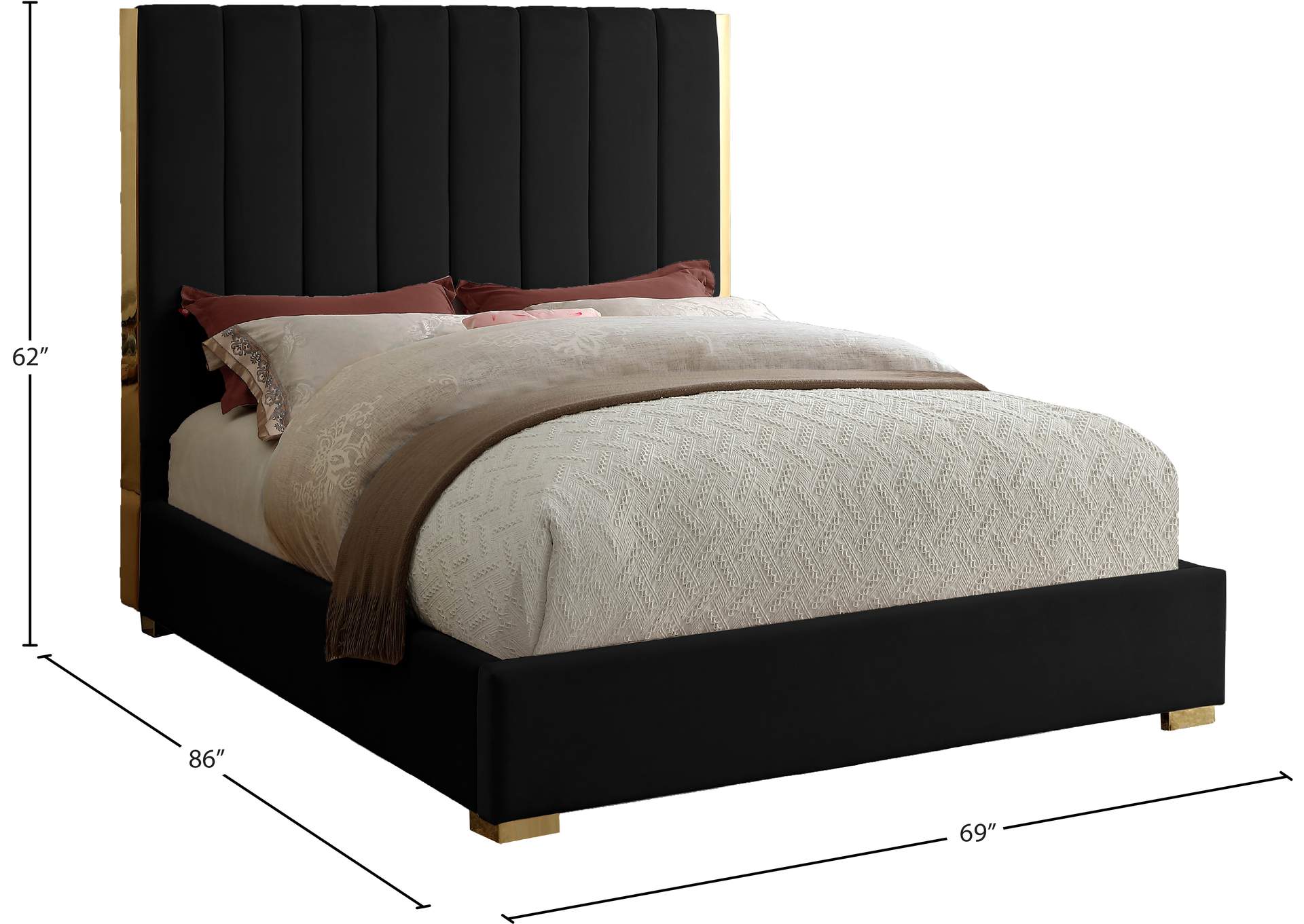 Becca Black Velvet Queen Bed,Meridian Furniture