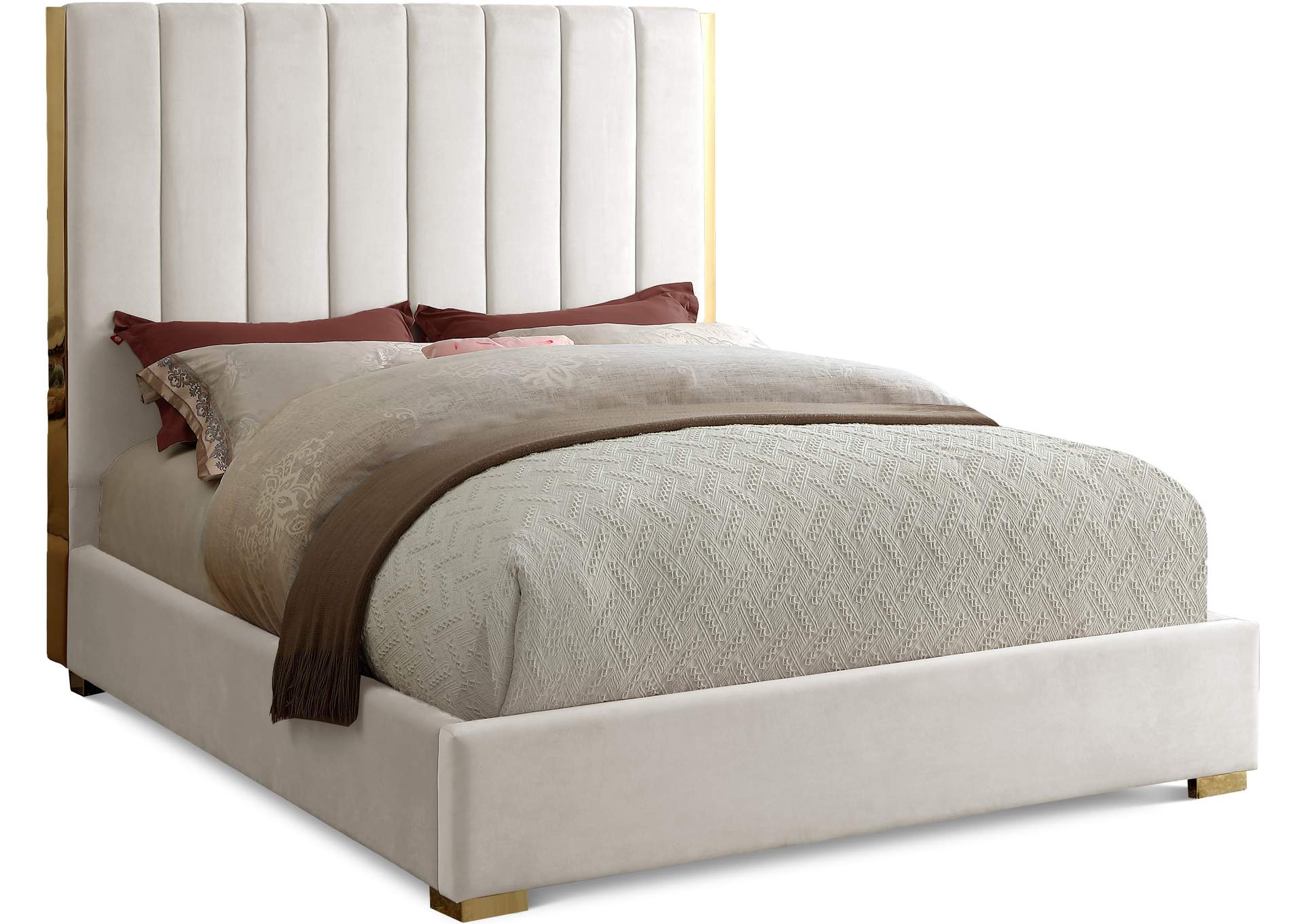 Becca Cream Velvet Full Bed,Meridian Furniture
