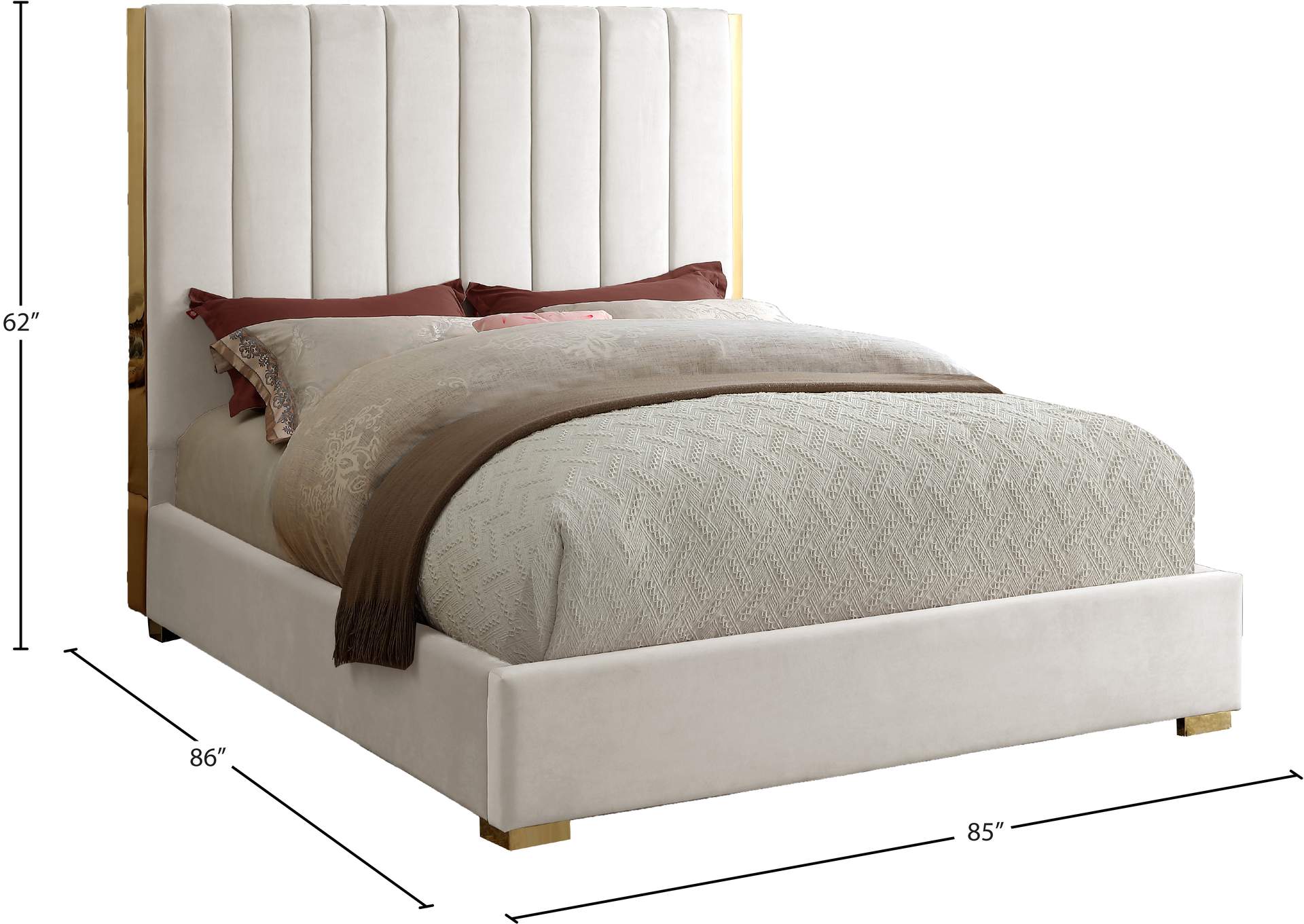 Becca Cream Velvet King Bed,Meridian Furniture