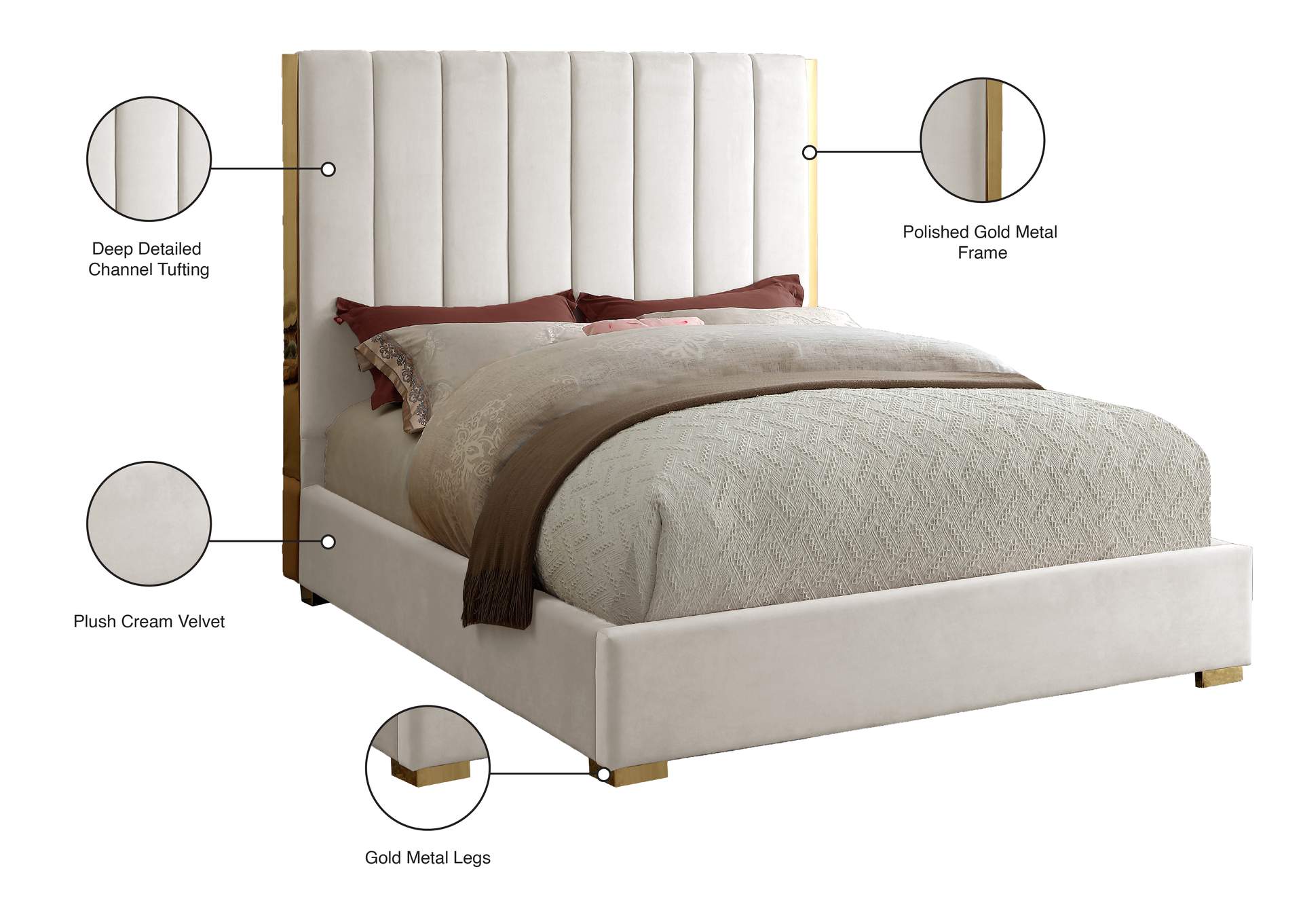 Becca Cream Velvet King Bed,Meridian Furniture