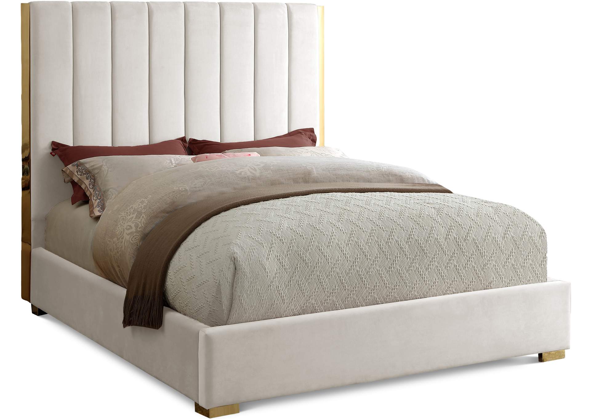 Becca Cream Velvet King Bed,Meridian Furniture