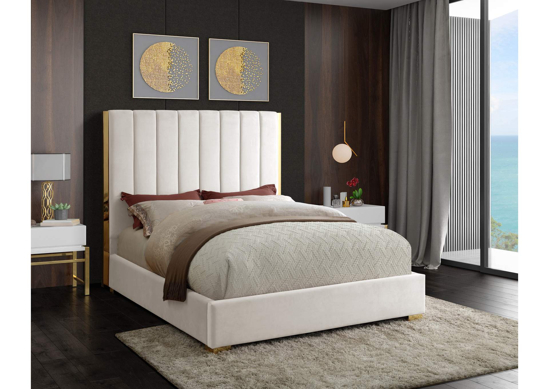 Becca Cream Velvet King Bed,Meridian Furniture