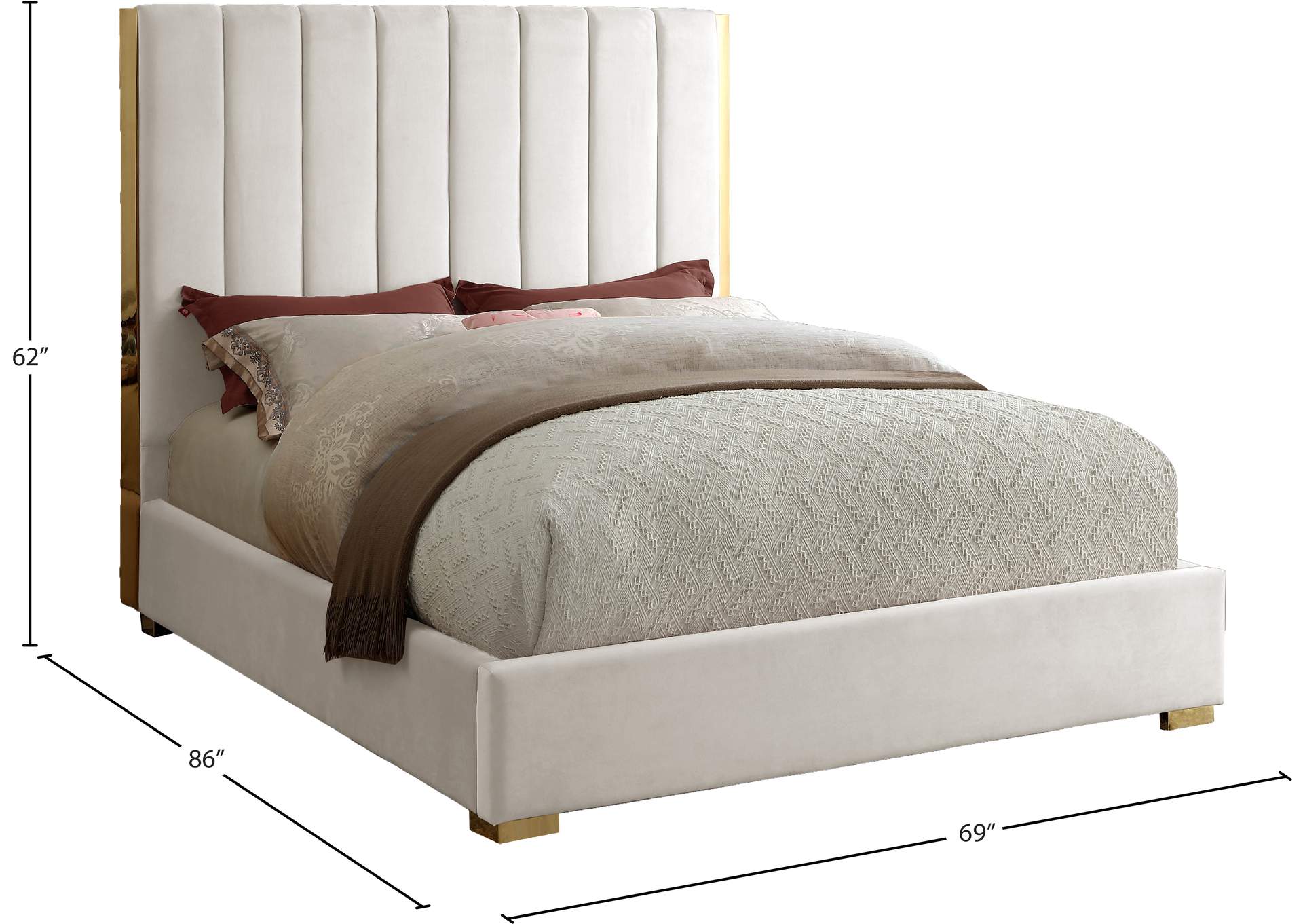 Becca Cream Velvet Queen Bed,Meridian Furniture