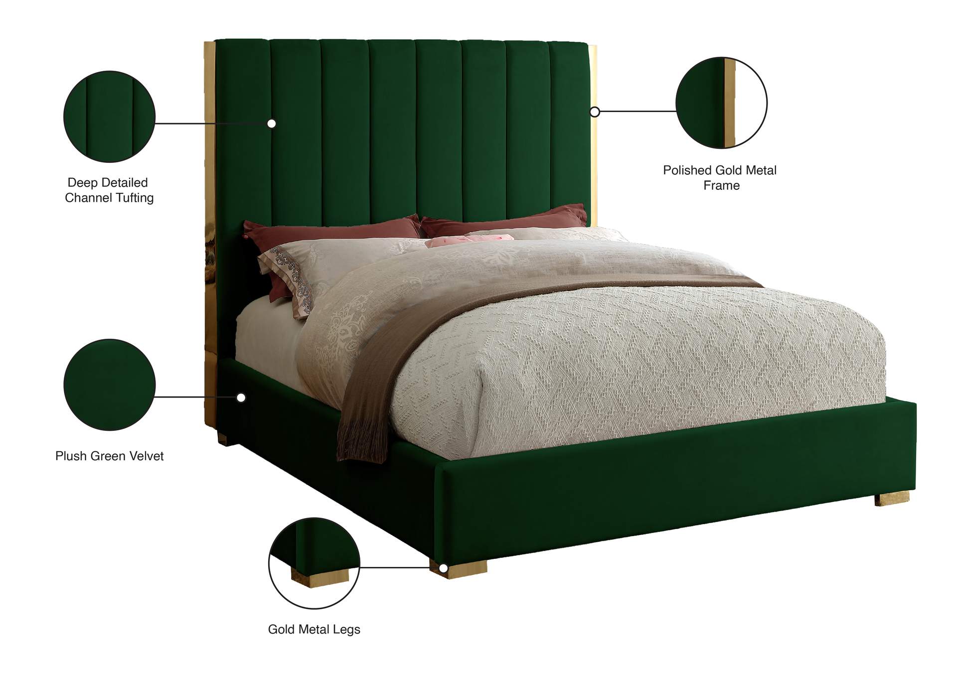 Becca Green Velvet King Bed,Meridian Furniture