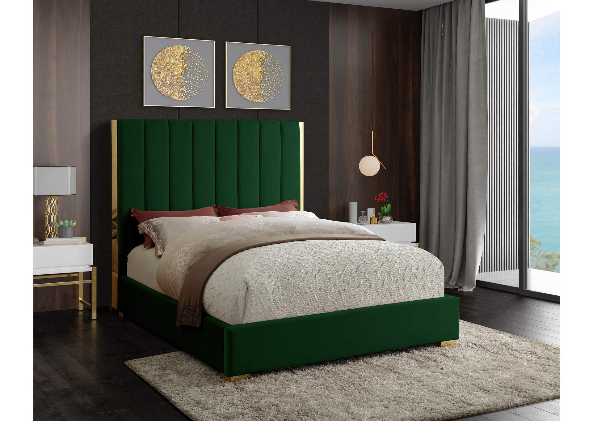 Becca Green Velvet King Bed,Meridian Furniture