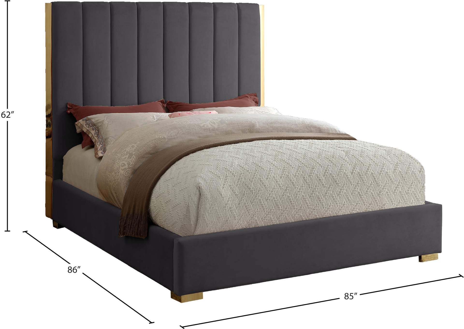 Becca Grey Velvet King Bed,Meridian Furniture