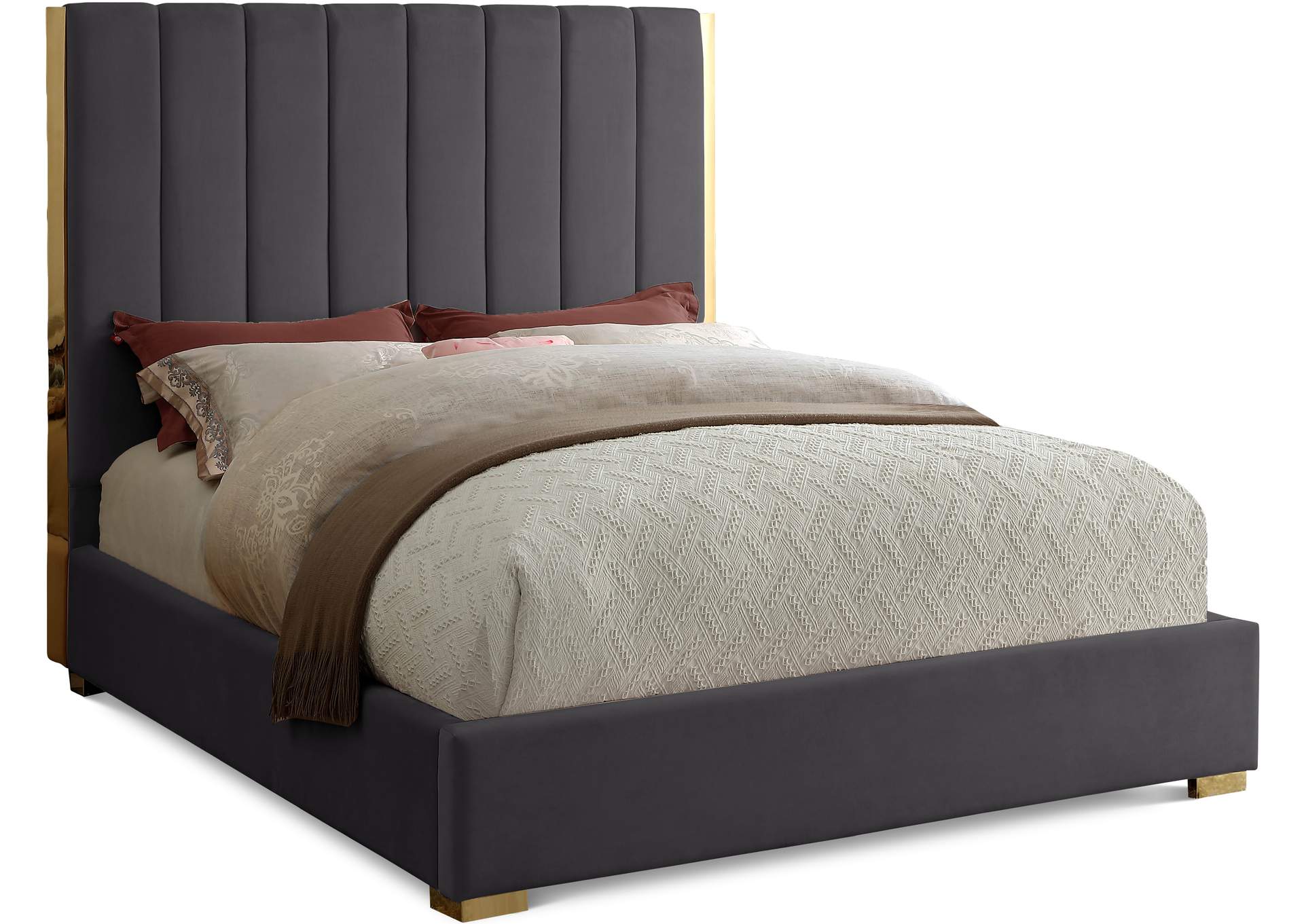 Becca Grey Velvet King Bed,Meridian Furniture