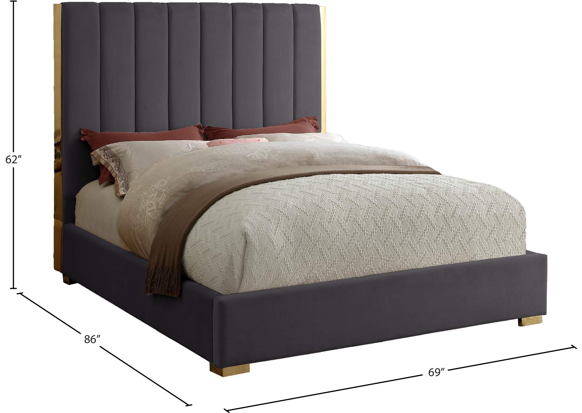 Becca Grey Velvet Queen Bed,Meridian Furniture