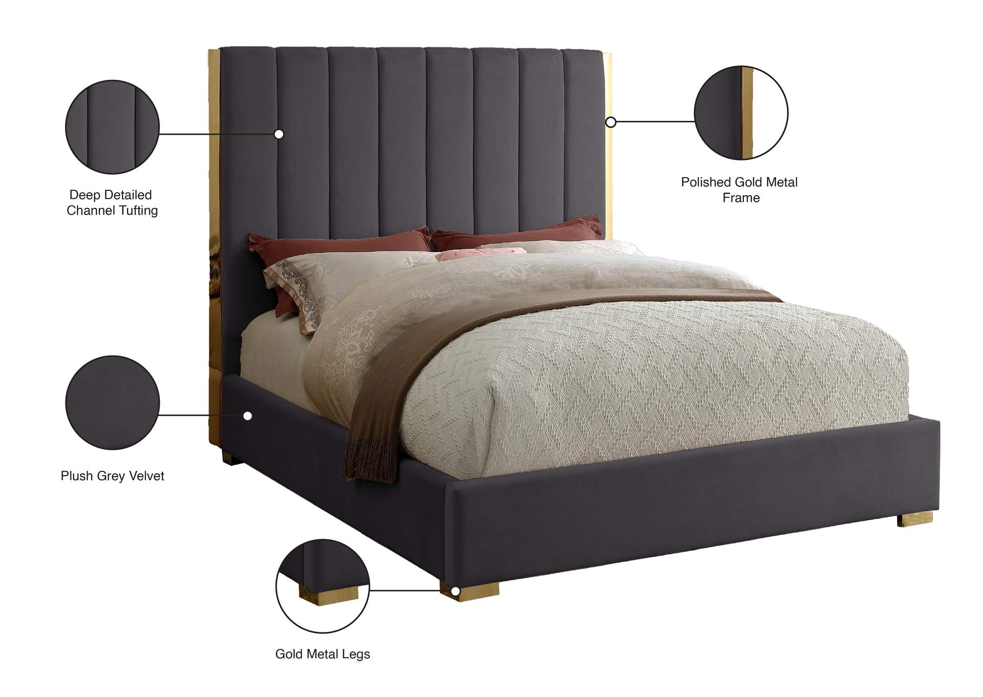 Becca Grey Velvet Queen Bed,Meridian Furniture