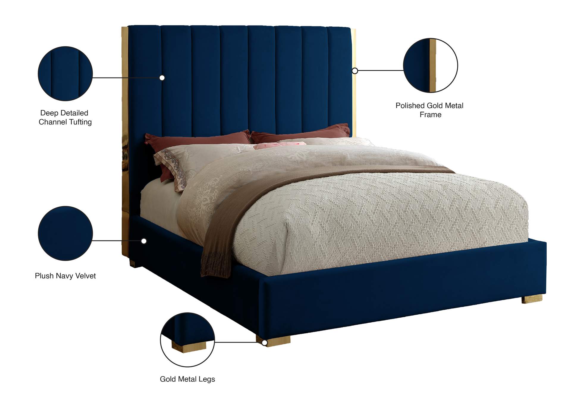 Becca Navy Velvet Full Bed,Meridian Furniture