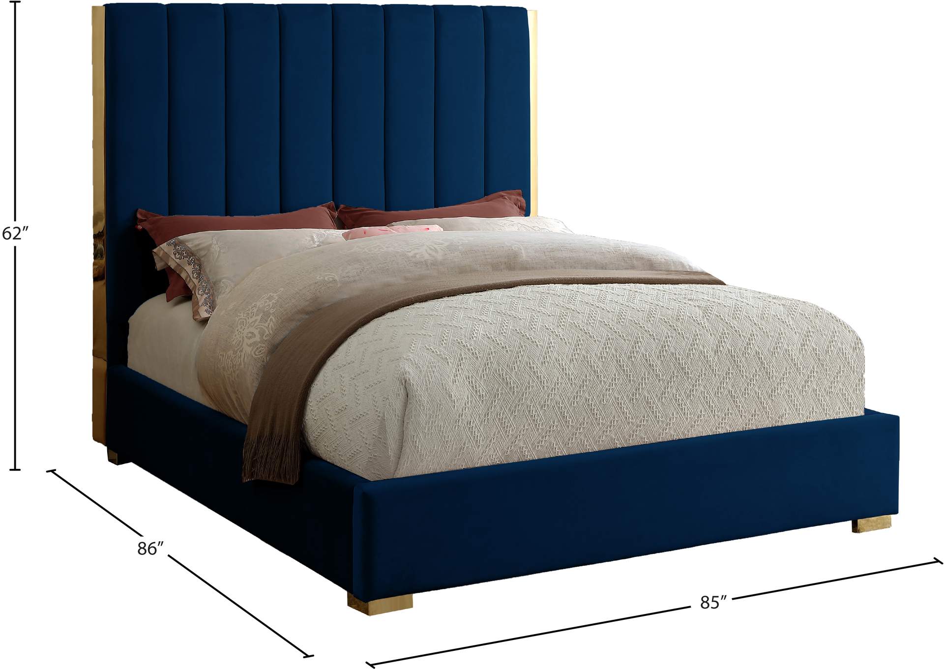 Becca Navy Velvet King Bed,Meridian Furniture