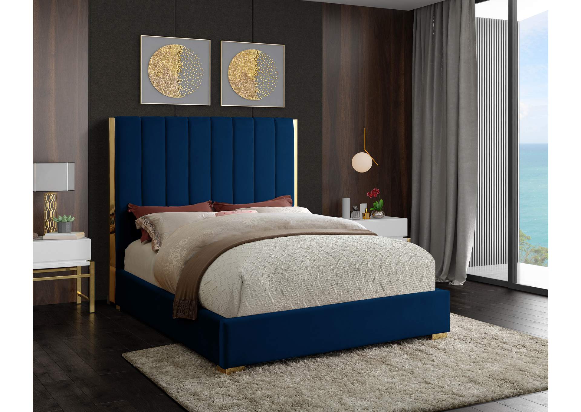 Becca Navy Velvet King Bed,Meridian Furniture