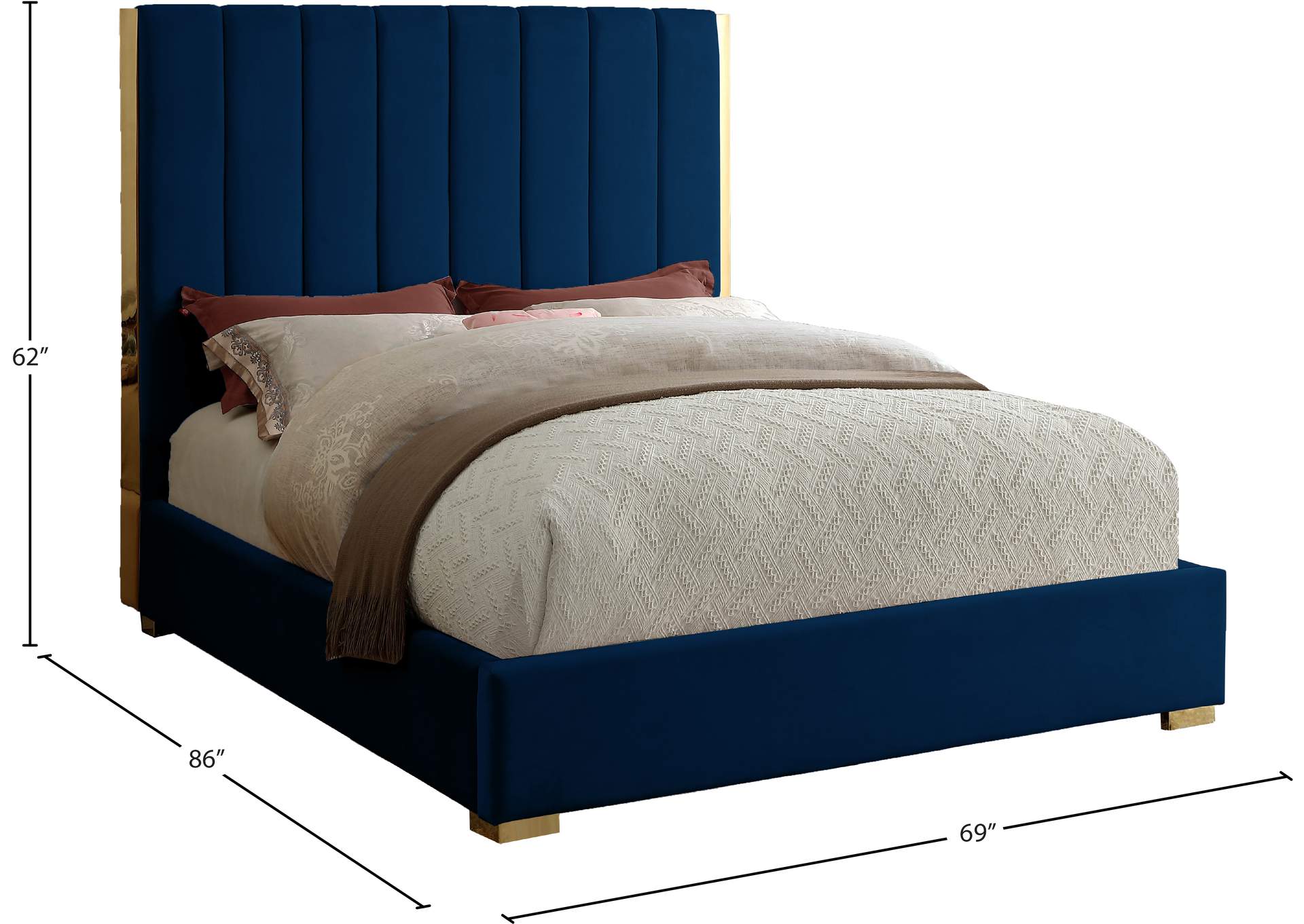 Becca Navy Velvet Queen Bed,Meridian Furniture