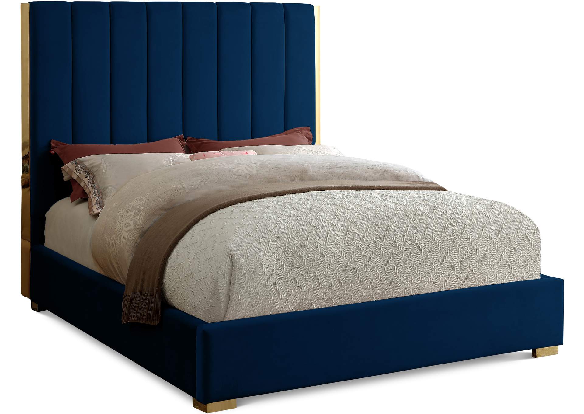 Becca Navy Velvet Queen Bed,Meridian Furniture