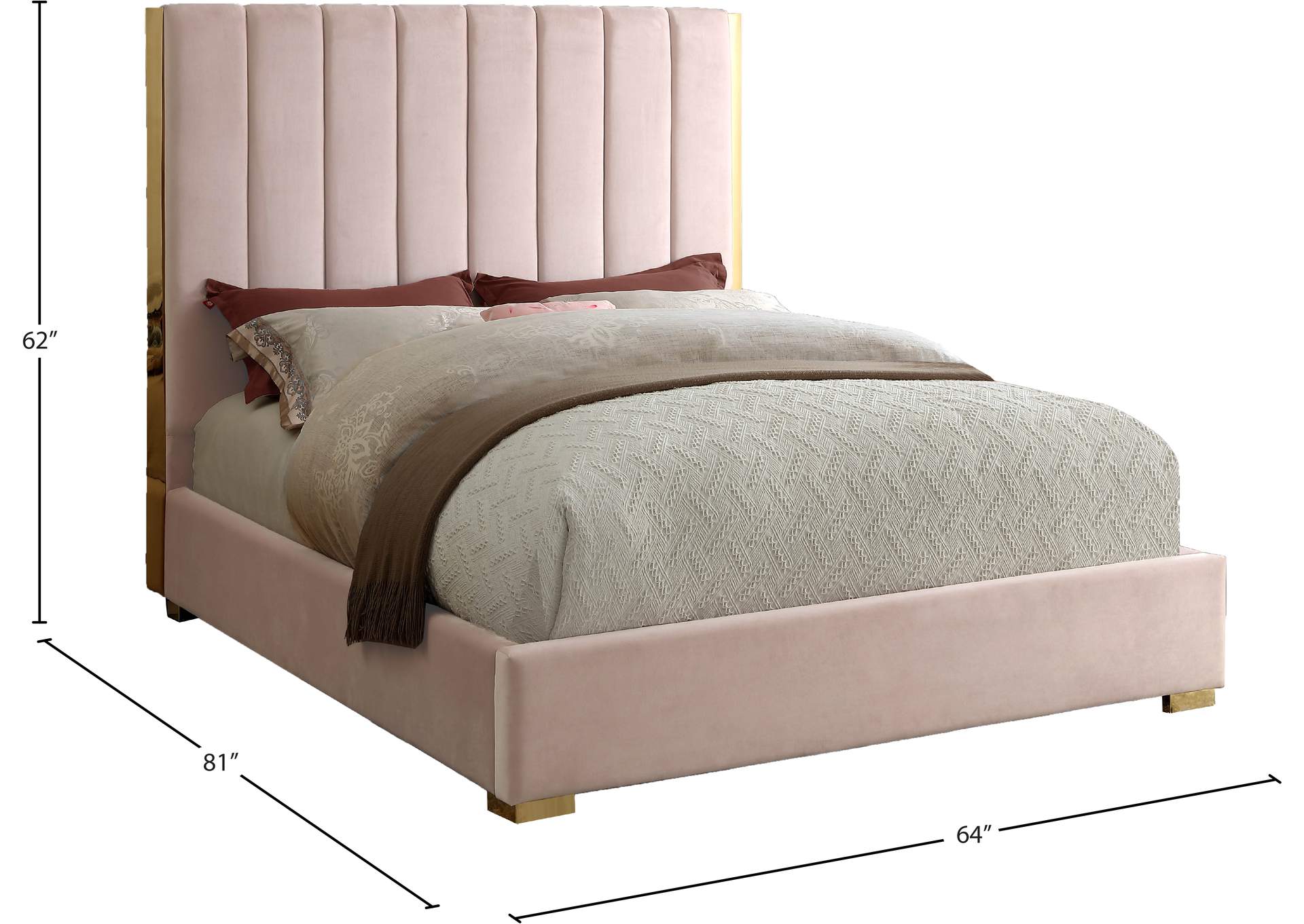 Becca Pink Velvet Full Bed,Meridian Furniture