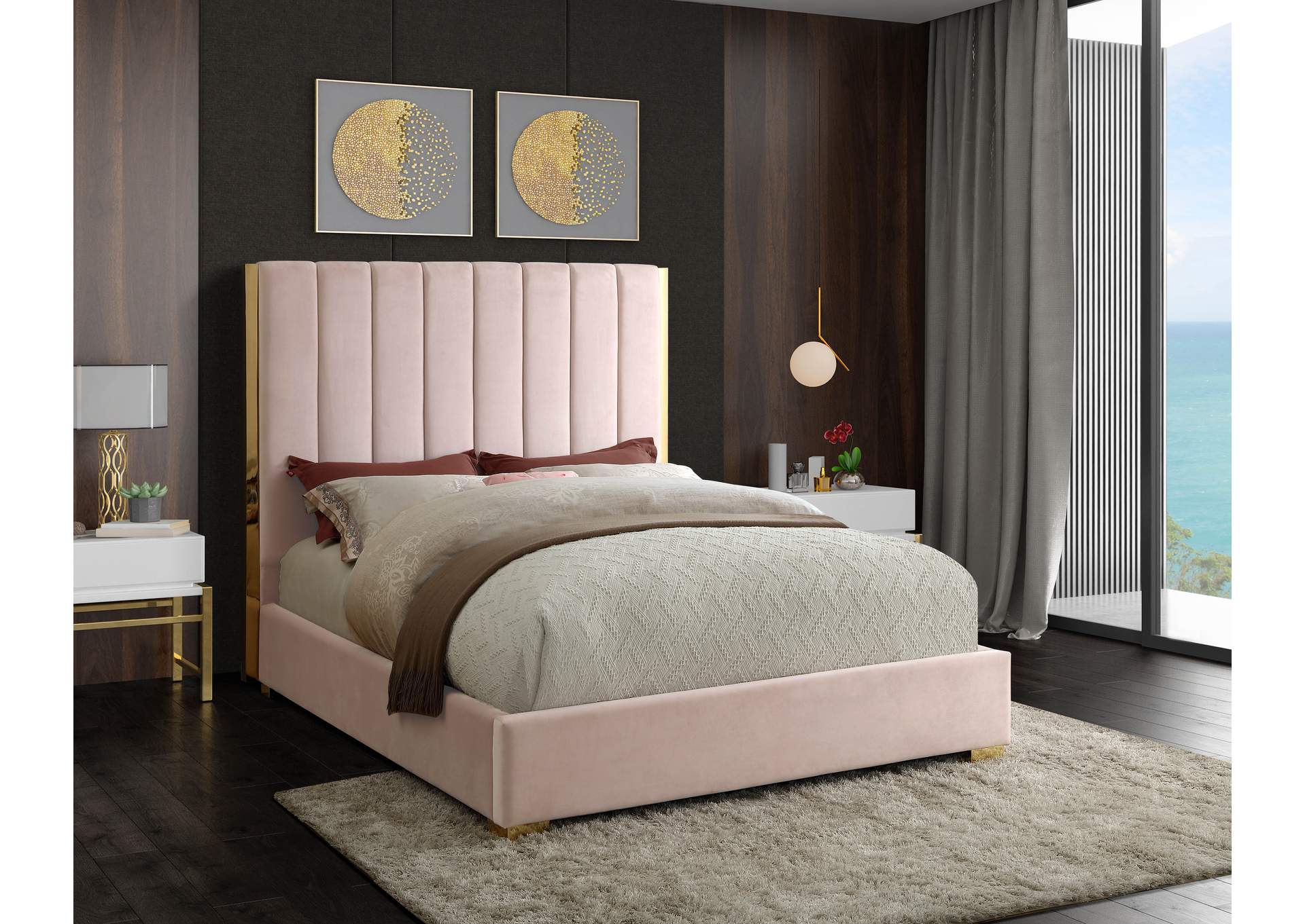 Becca Pink Velvet Full Bed,Meridian Furniture
