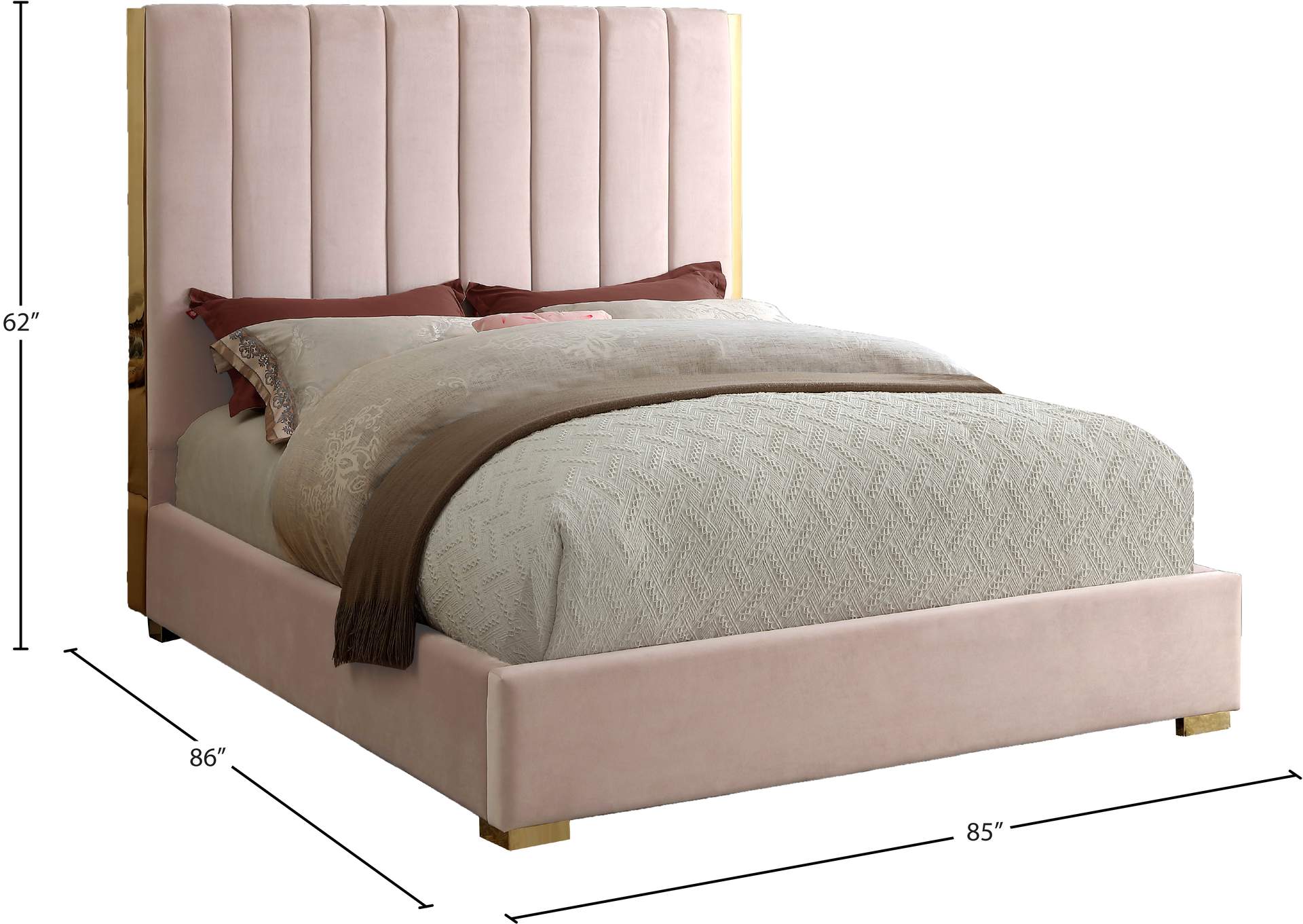 Becca Pink Velvet King Bed,Meridian Furniture