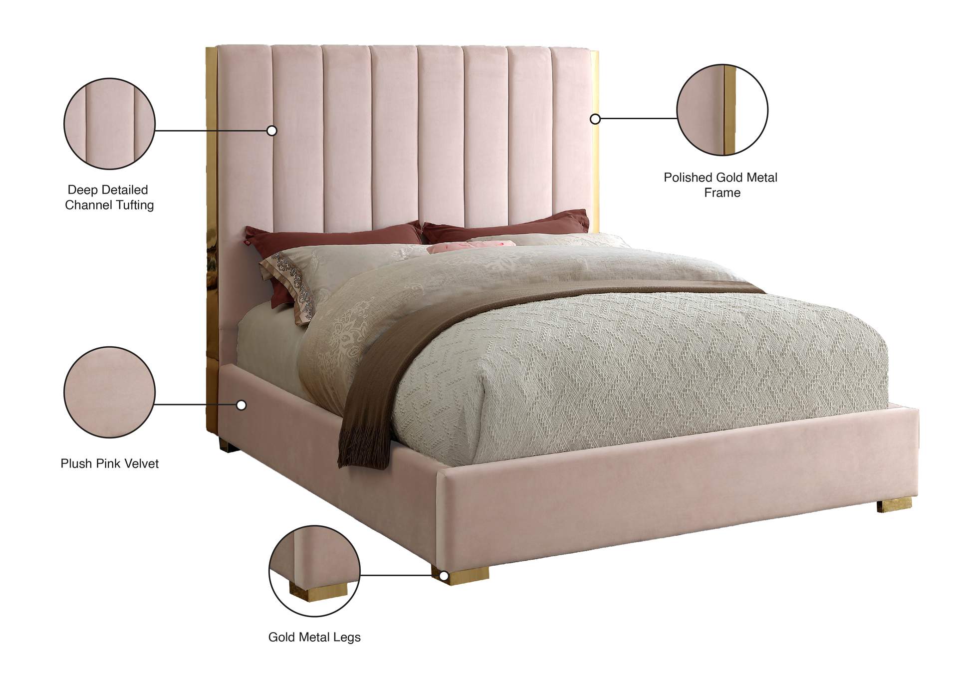 Becca Pink Velvet King Bed,Meridian Furniture